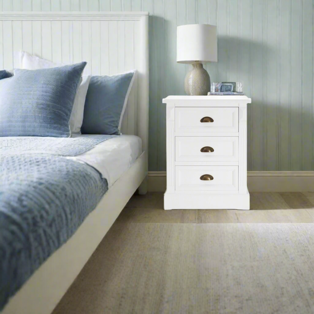 Nest Envy Shoreline 3 Drawer Bedside Table - White - Lifestyle Image