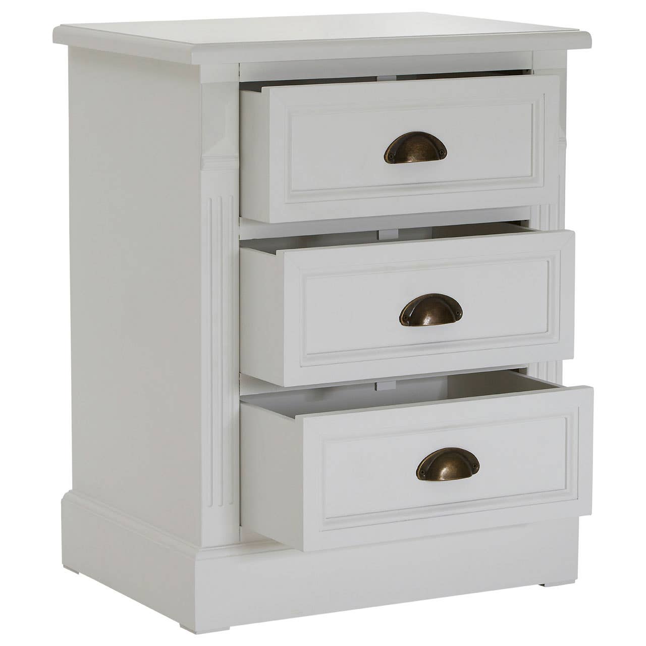 Nest Envy Shoreline 3 Drawer Bedside Table - White - Angle View Drawers Open