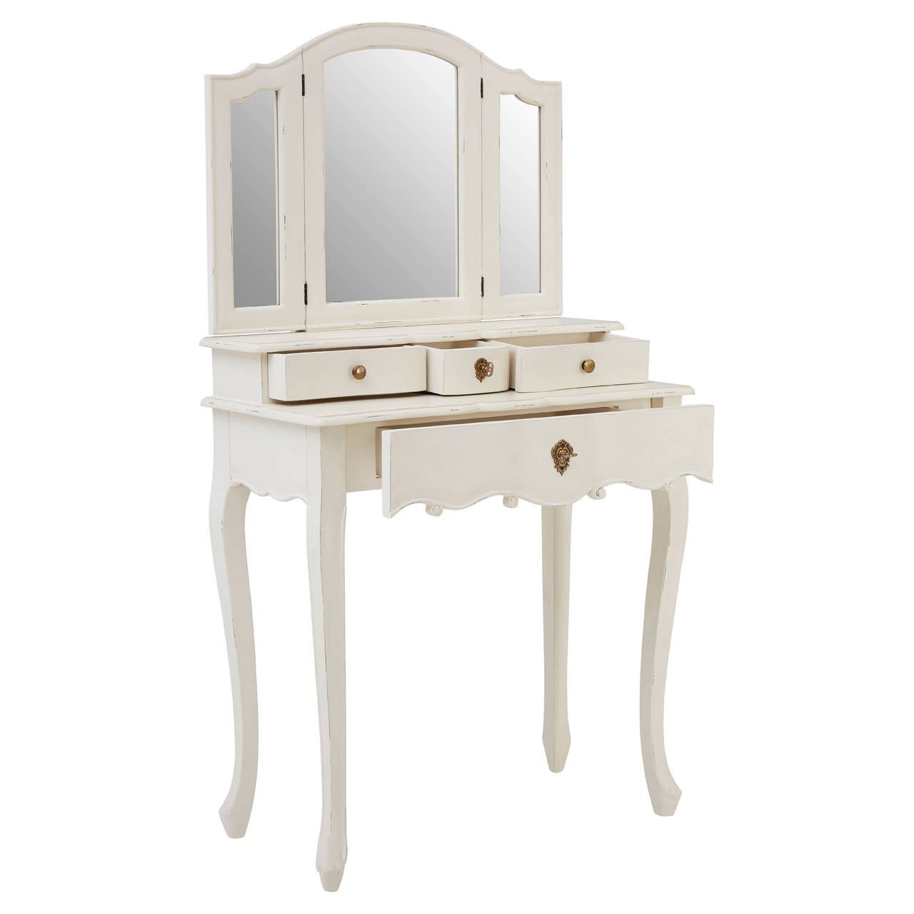 Nest Envy Versailles Dressing Table With Mirror - White - Angle View Drawers Open