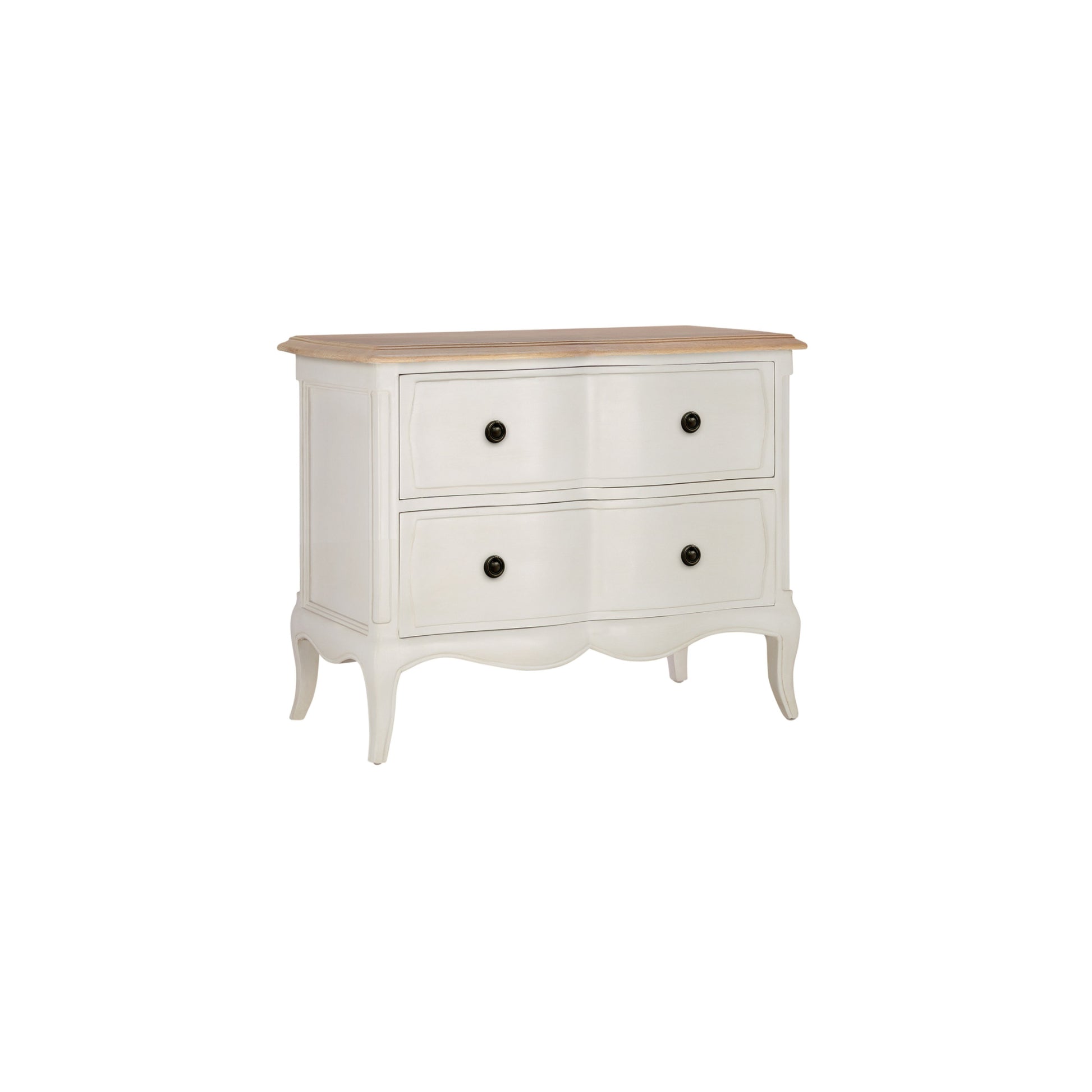 Willis & Gambier Amelie 2 Drawer Oak Wide Bedside Table - Soft Dove Grey - Angled View