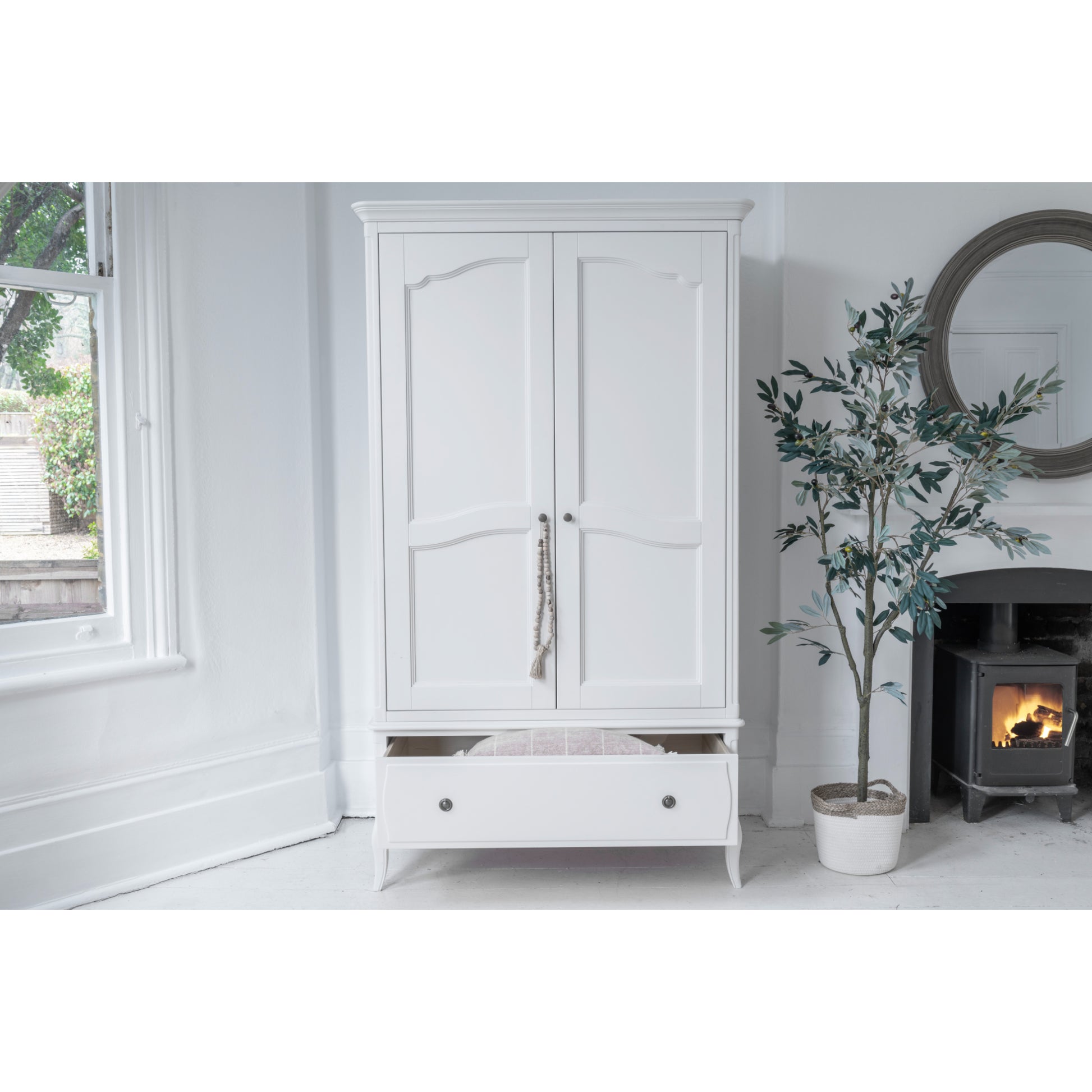 Willis & Gambier Amelie Single Drawer Oak Double Wardrobe - White - Lifestyle Image Drawer Open