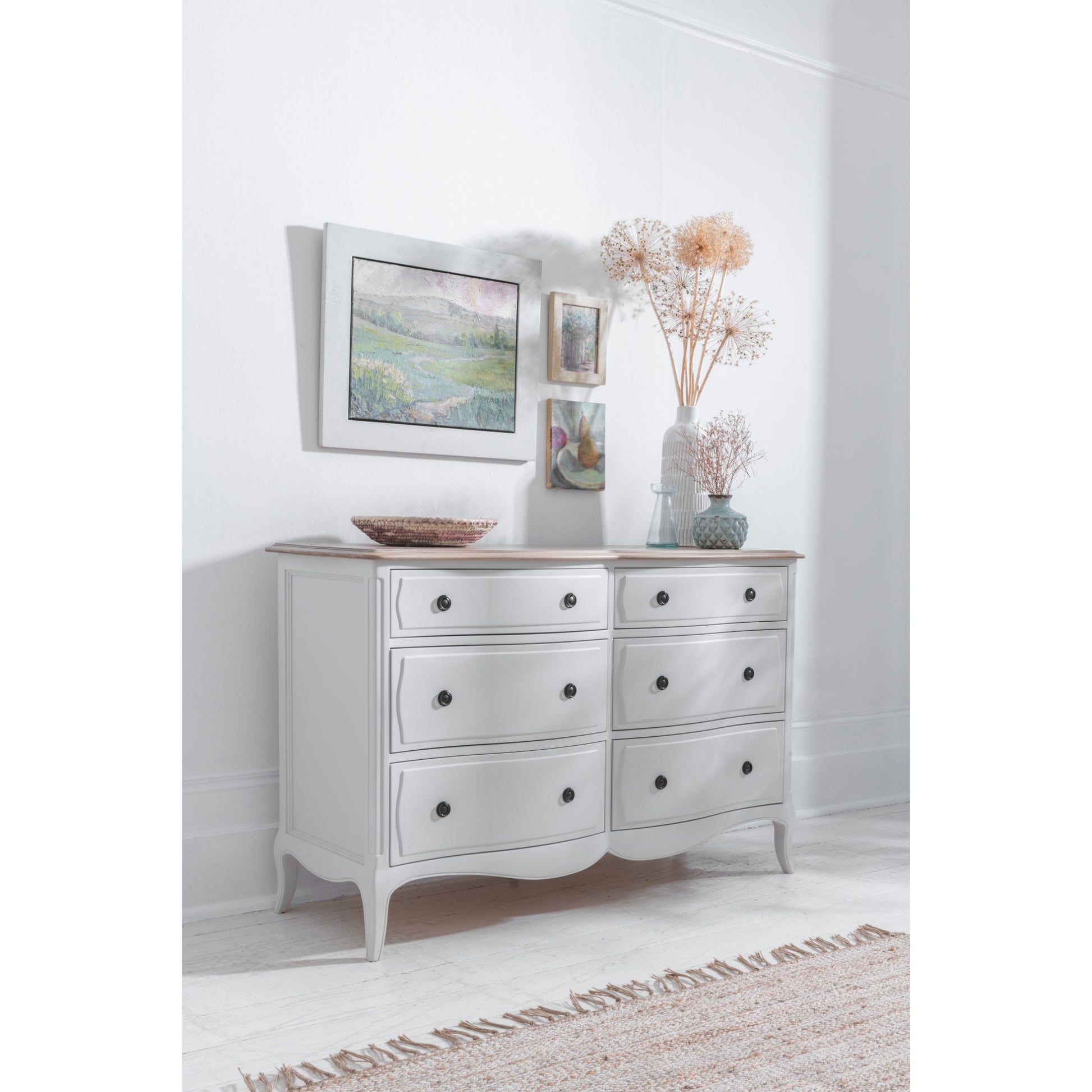Willis & Gambier Amelie 6 Drawer Oak Chest - White - Lifestyle Image Angled View Portrait