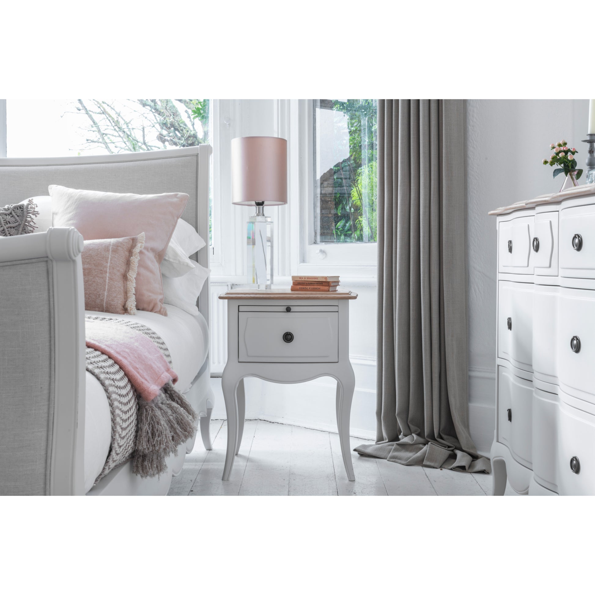 Willis & Gambier Amelie Single Drawer Oak Bedside Table - White - Lifestyle Image Landscape