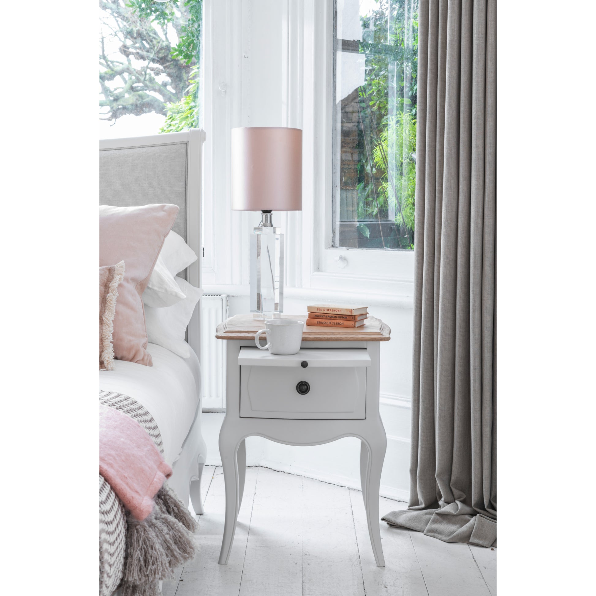 Willis & Gambier Amelie Single Drawer Oak Bedside Table - White - Lifestyle Image Portrait