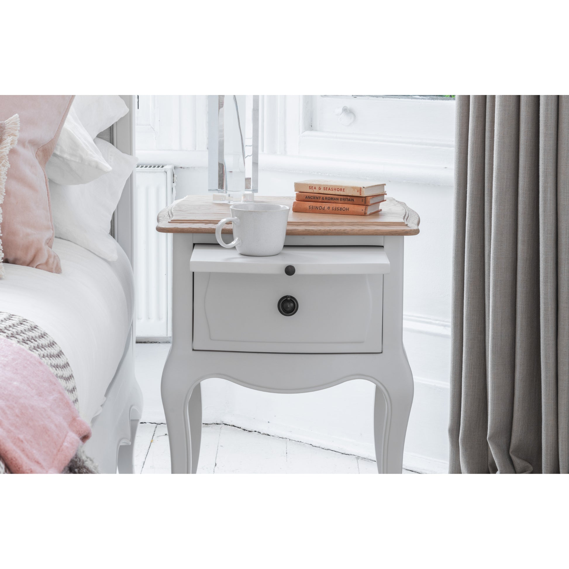 Willis & Gambier Amelie Single Drawer Oak Bedside Table - White - Lifestyle Image Zoomed In