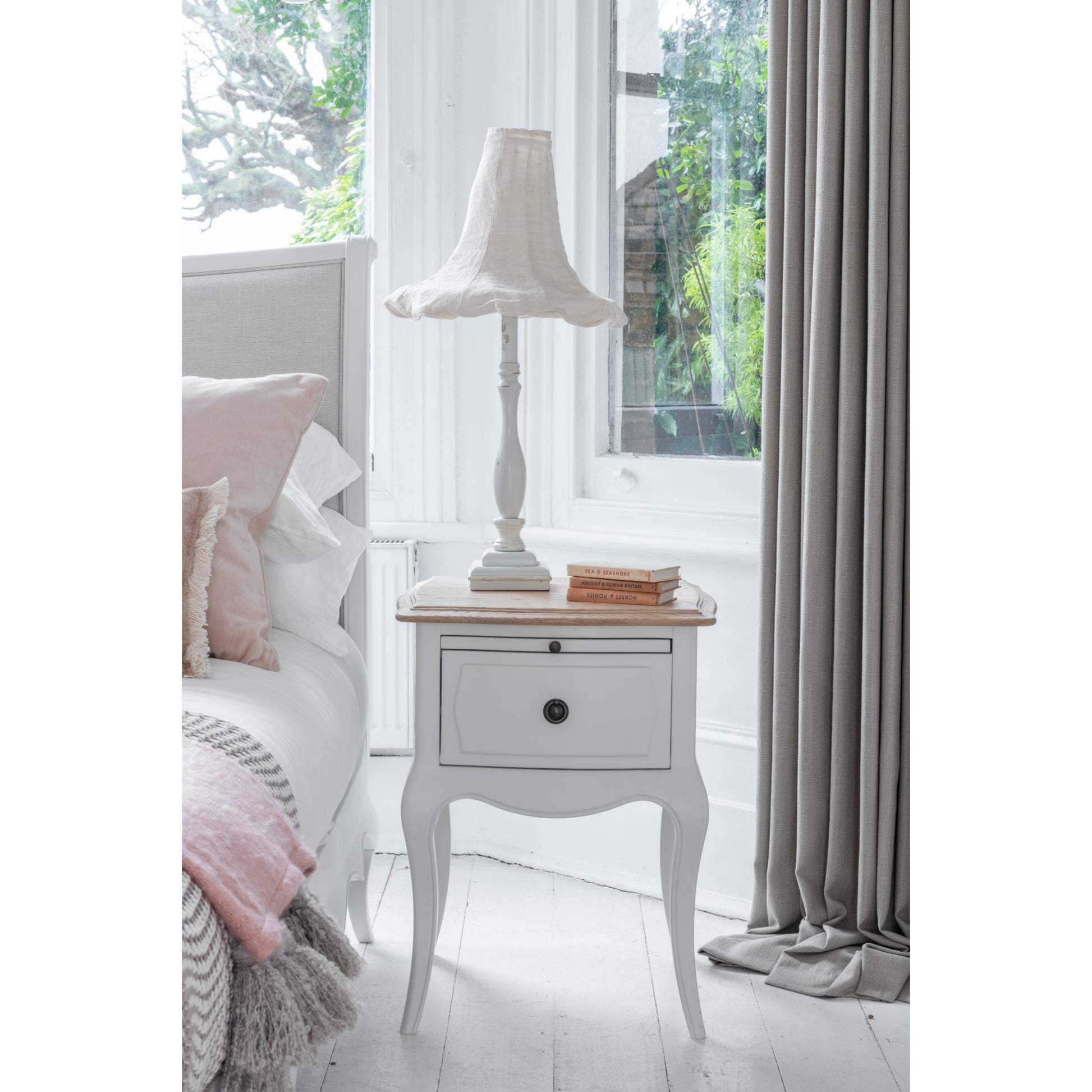 Willis & Gambier Amelie Single Drawer Oak Bedside Table - White - Lifestyle Image Portrait