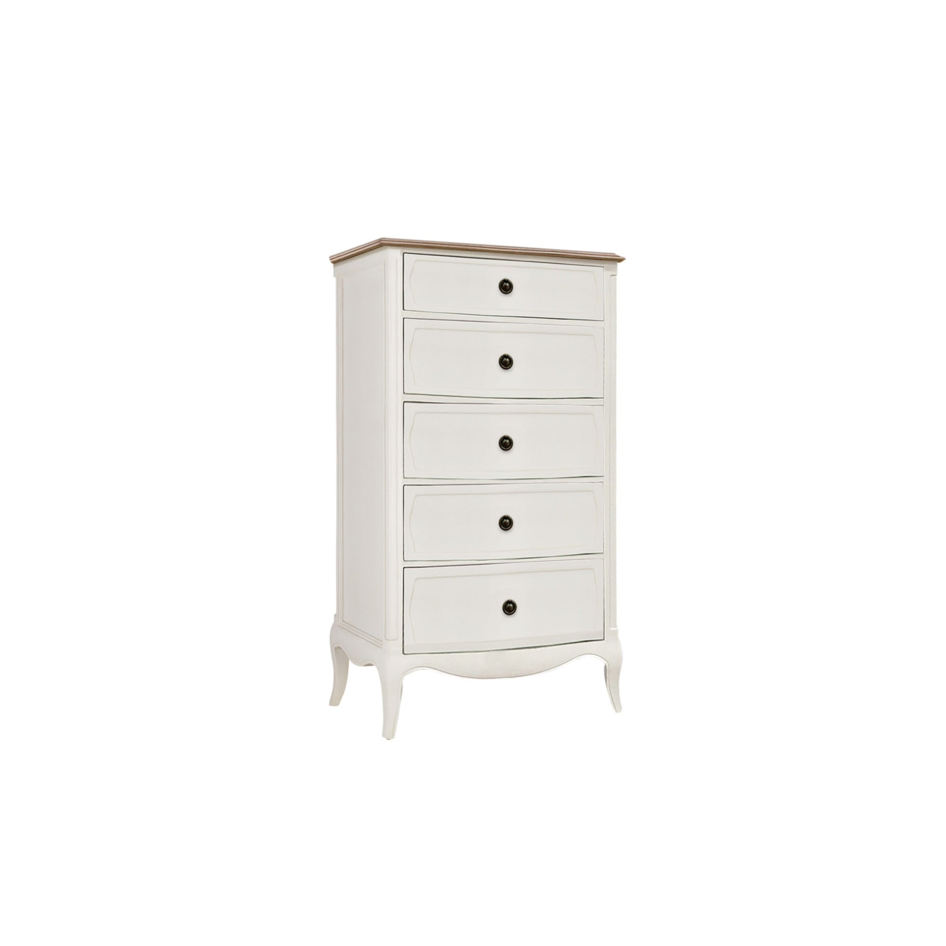 Willis & Gambier Amelie 5 Drawer Oak Narrow Tallboy Chest - White - Angled View