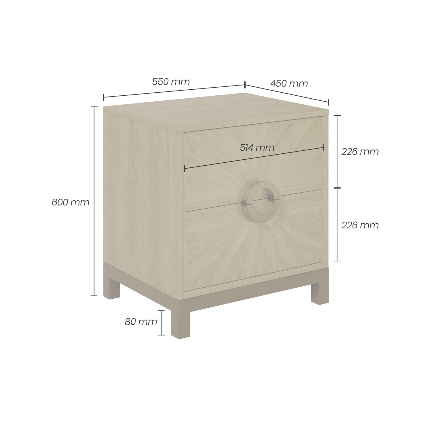 DI Designs Easton 2 Drawer Bedside Table - Sunburst - Infographic