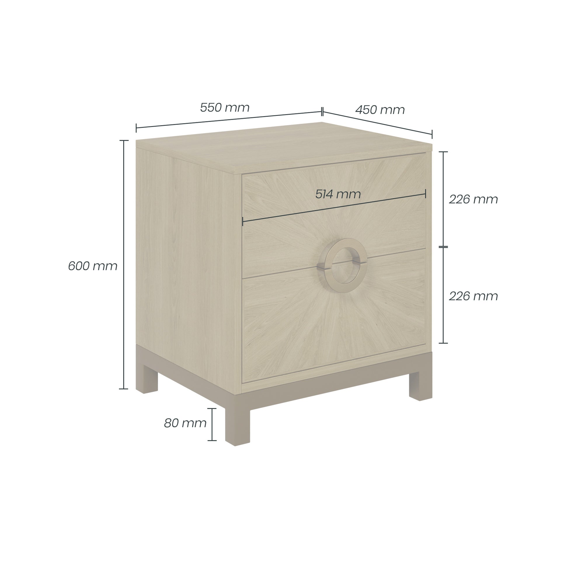 DI Designs Easton 2 Drawer Bedside Table - Sunburst - Infographic