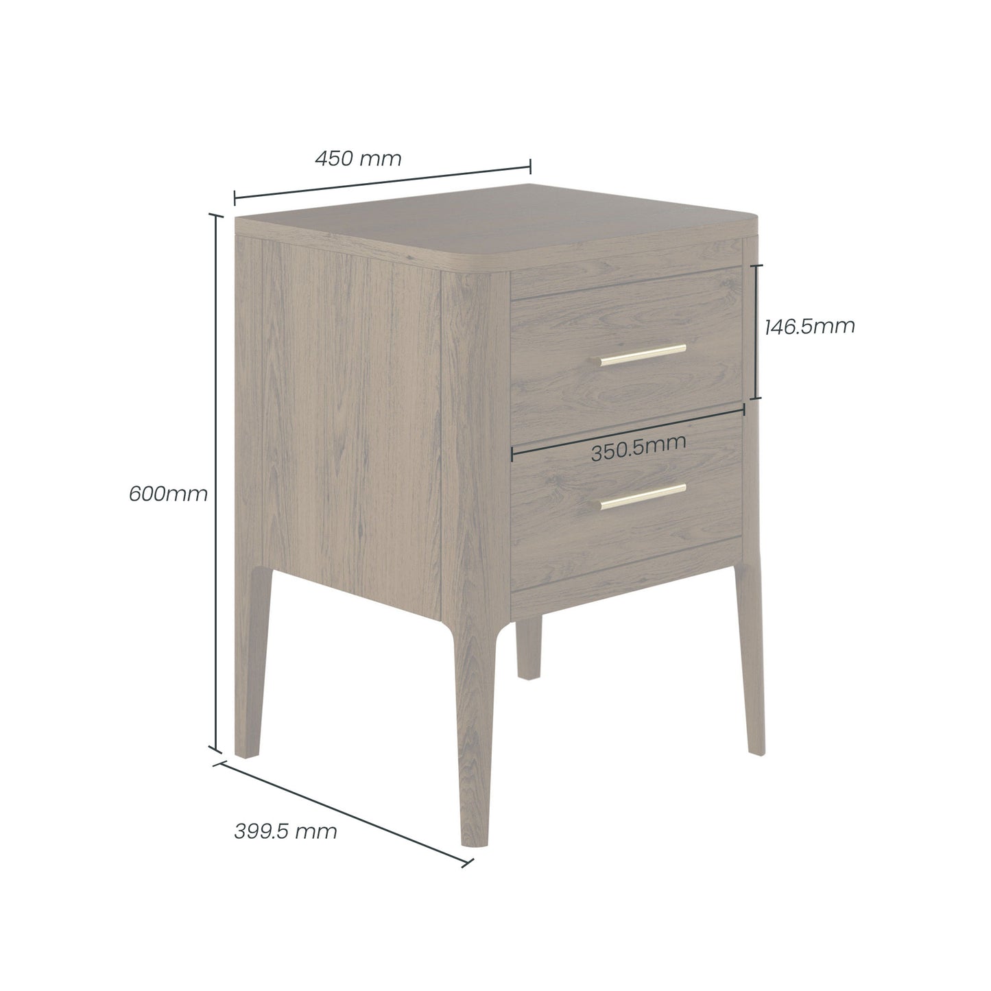 DI Designs Abberley 2 Drawer Bedside Table - Brown - Infographic