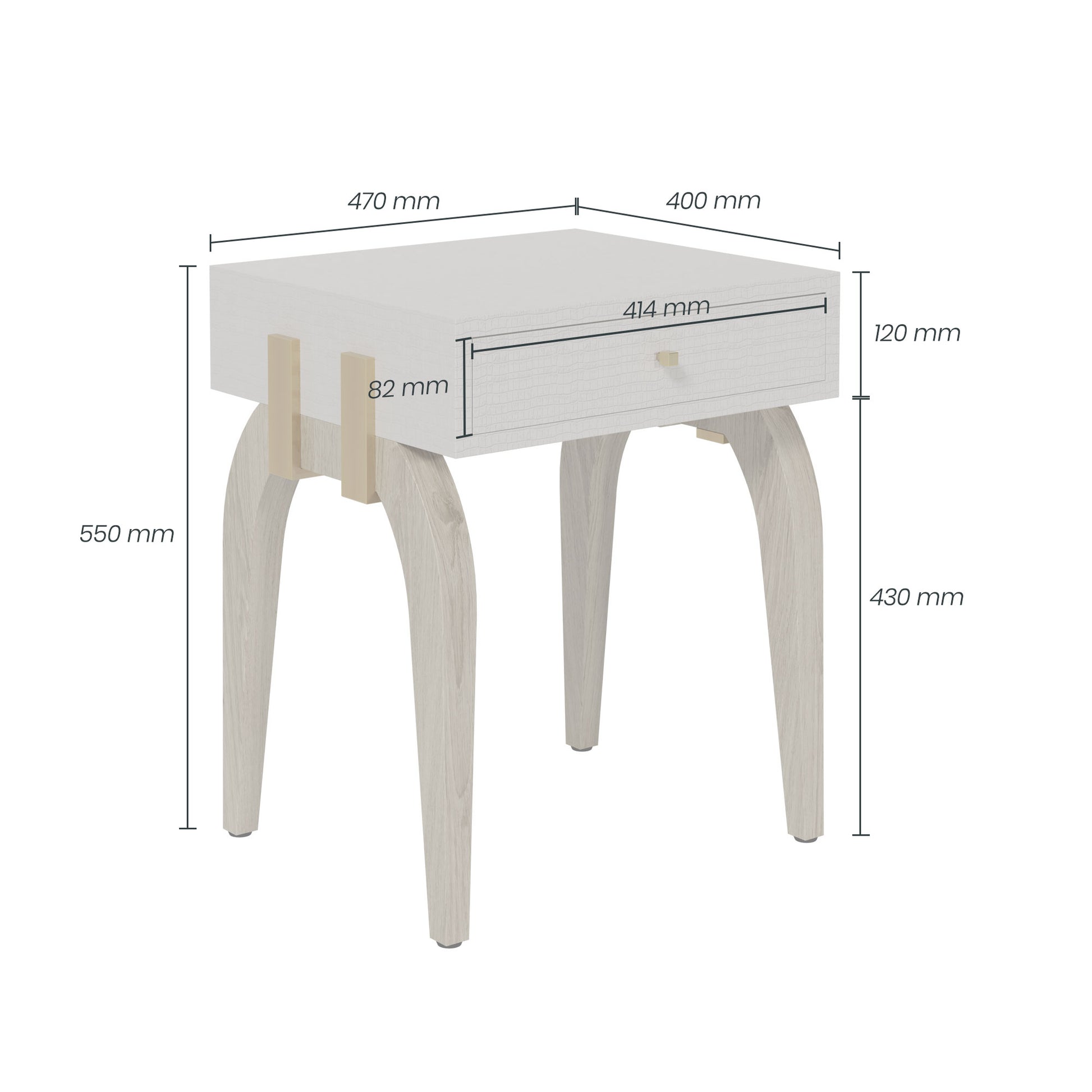 DI Designs Laverstoke Single Drawer Bedside Table - White - Infographic