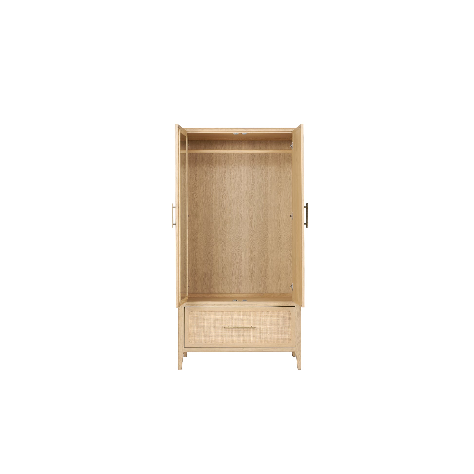 Willis & Gambier Casera Single Drawer Double Wardrobe - Oak - Doors Open