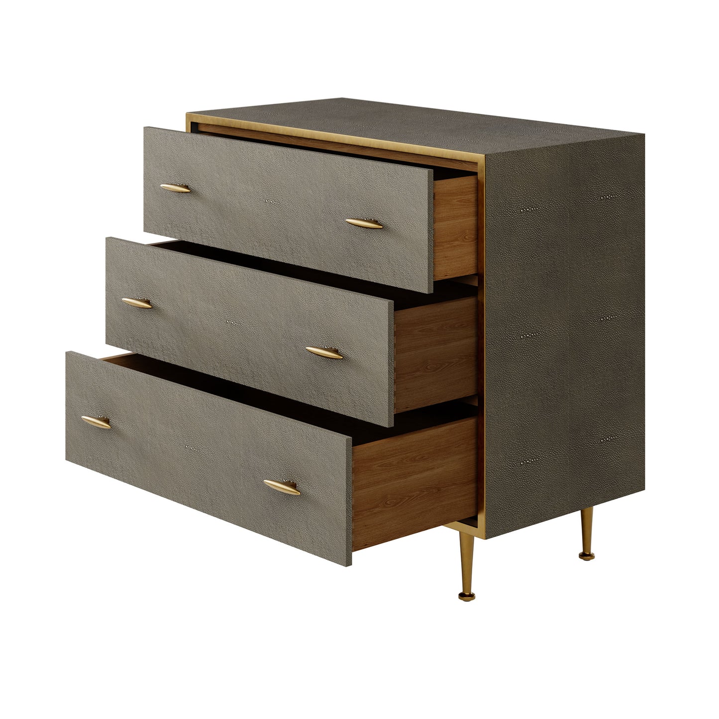 DI Designs Hampton 3 Drawer Chest - Grey Shagreen - Drawers Open