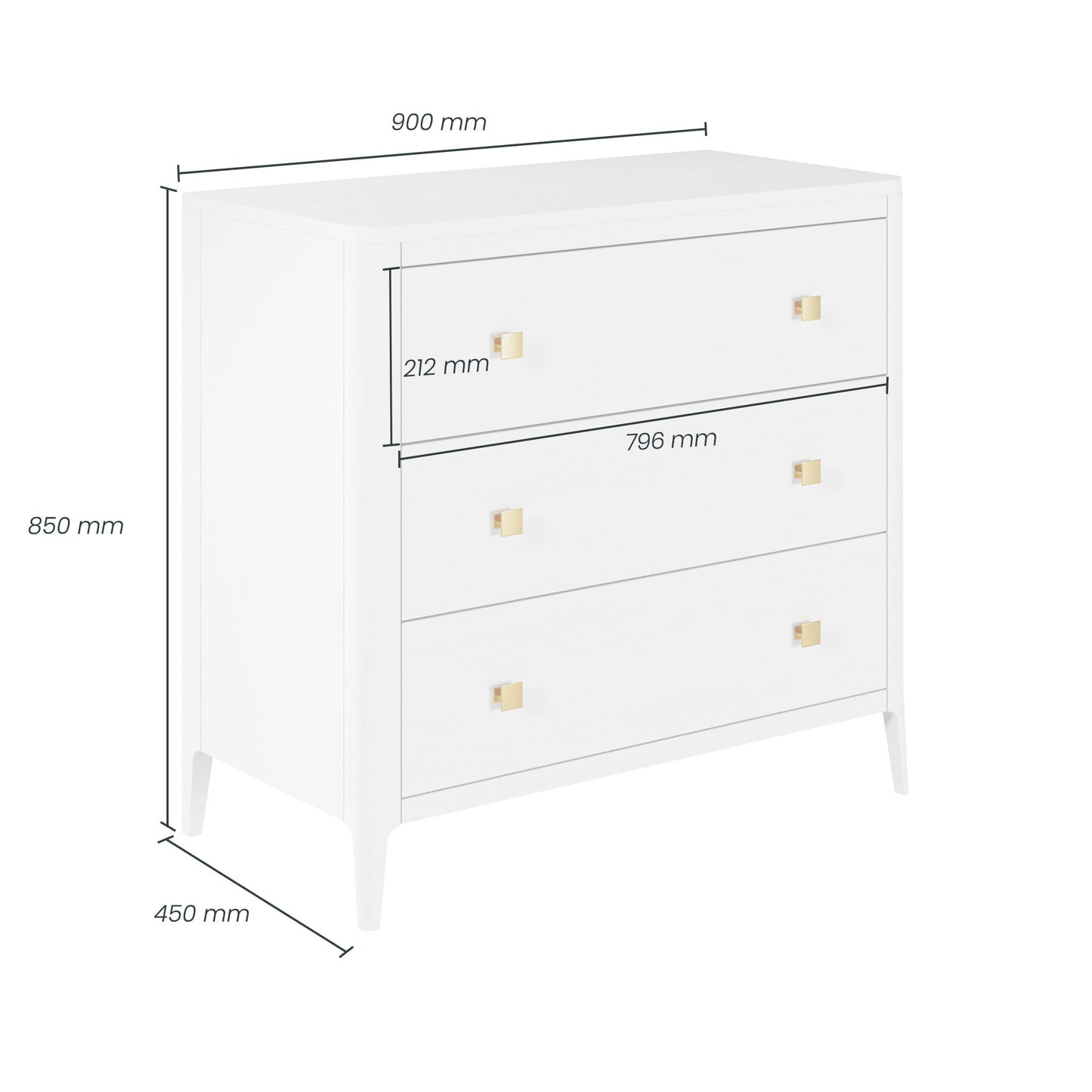 DI Designs Abberley 3 Drawer Chest- White - Infographic