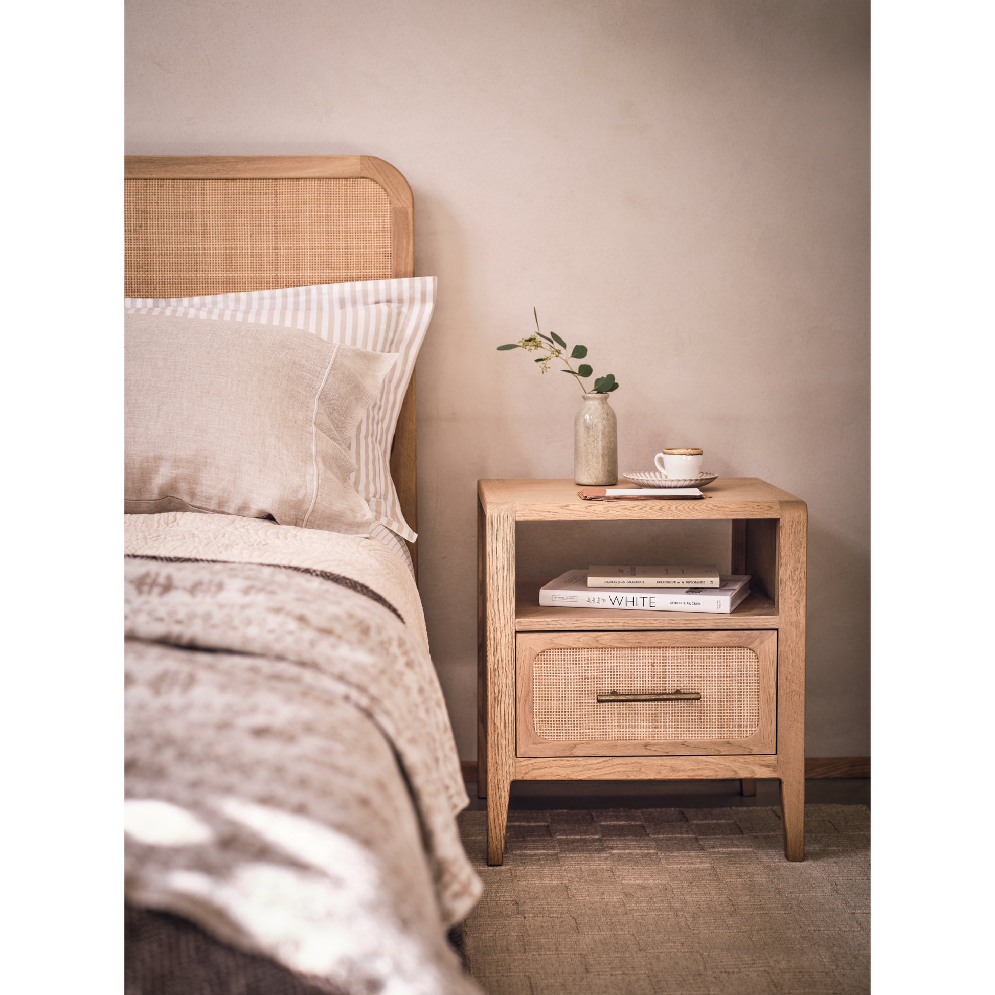 Willis & Gambier Casera Single Drawer Bedside Table - Oak - Lifestyle Image Portrait