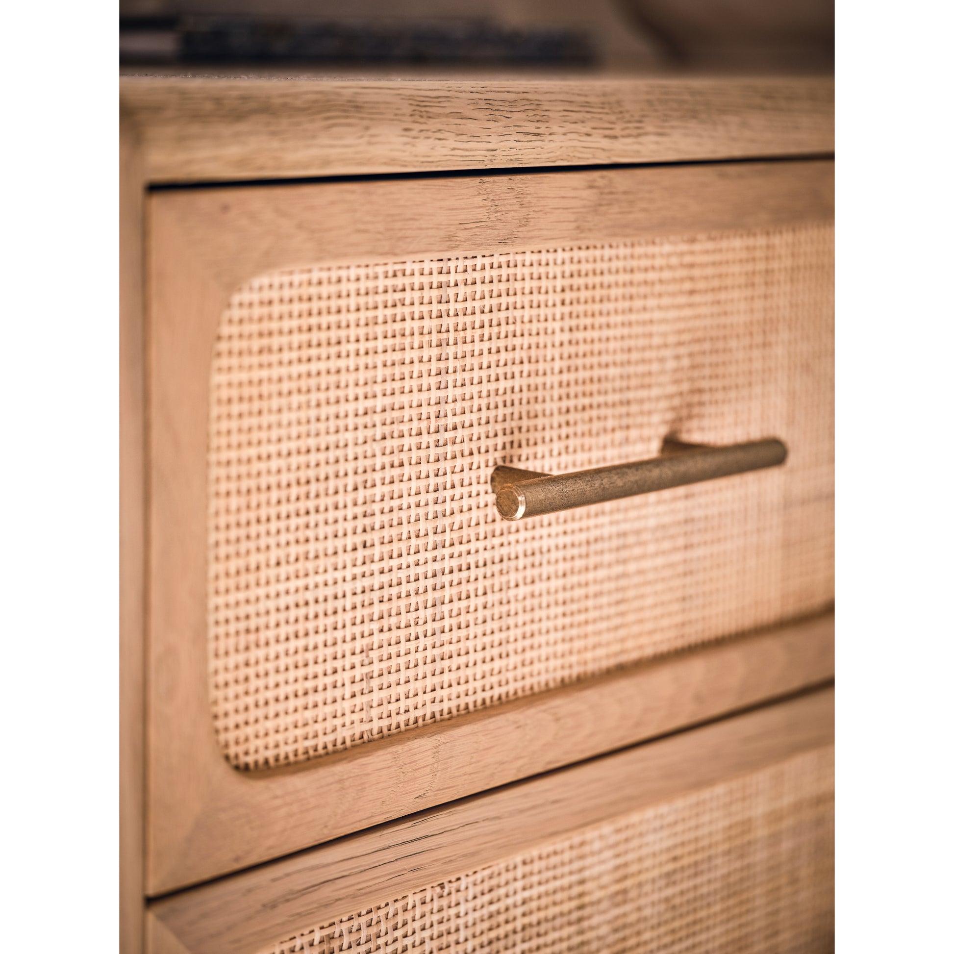 Willis & Gambier Casera 3 Drawer Chest - Oak - Lifestyle Image Zoomed In Rattan