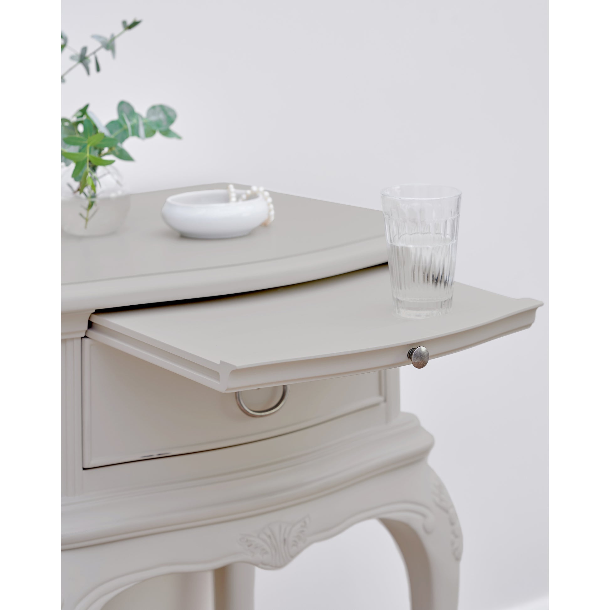 Willis & Gambier Etienne Single Drawer Bedside Table - Grey - Focus View Pull Out Tray