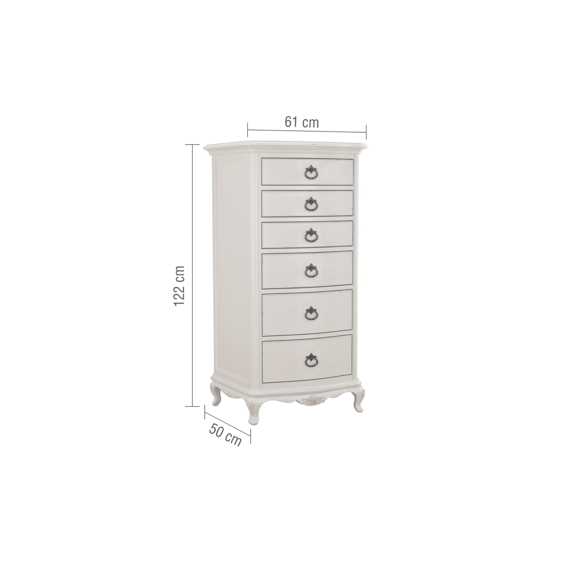 Willis & Gambier Etienne 6 Drawer Narrow Tallboy Chest - Grey - Infographic