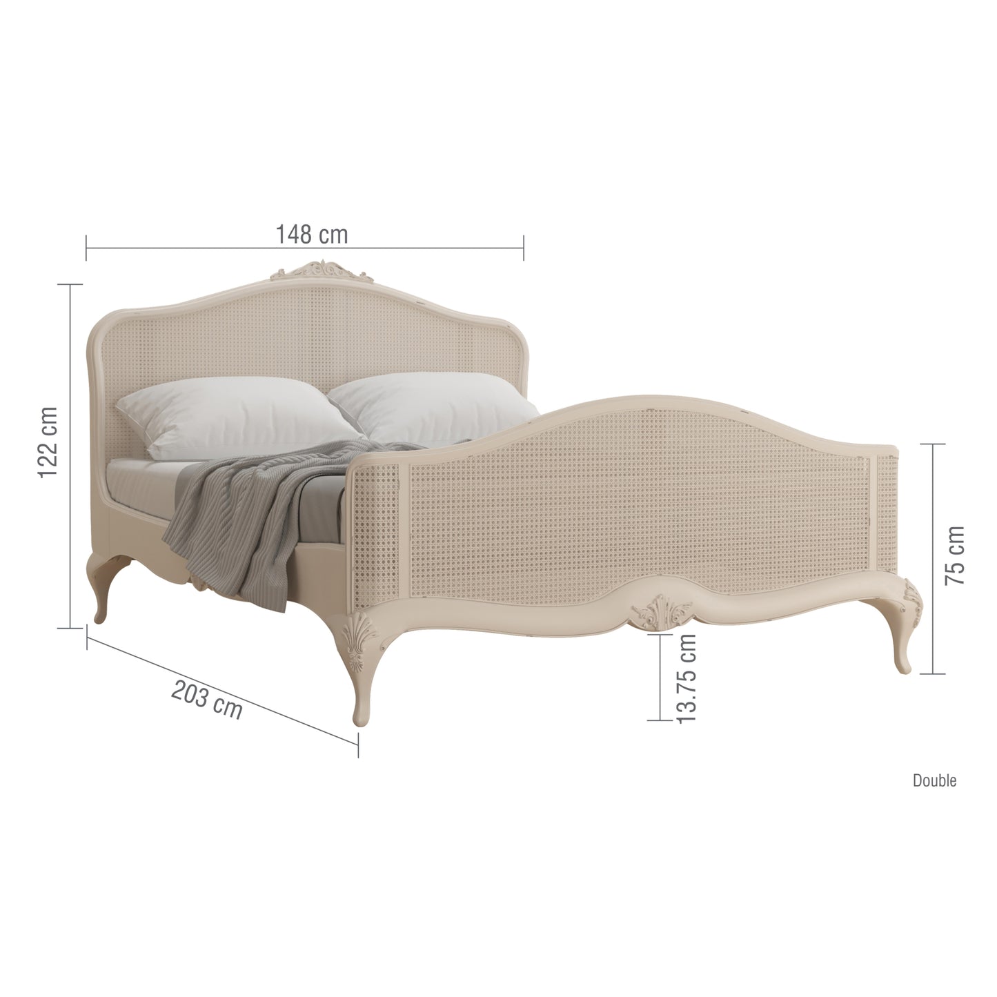 Willis & Gambier Ivory High End Rattan Double Bed - Cream - Infographic