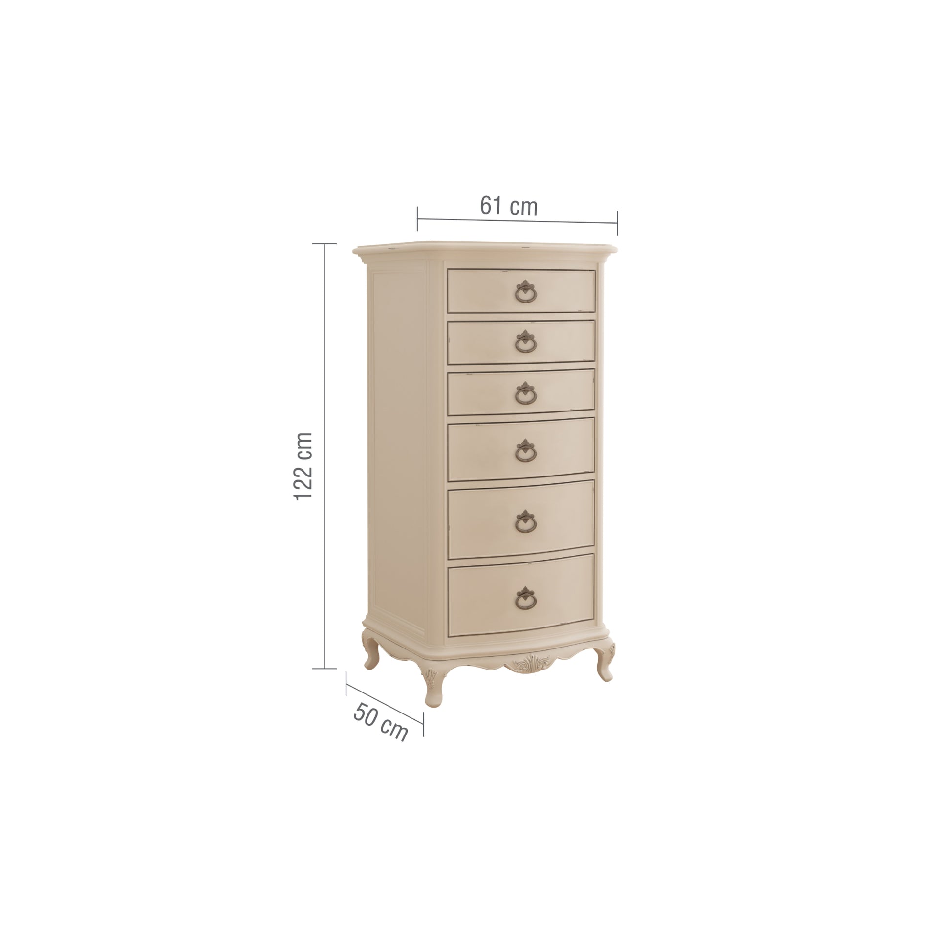 Willis & Gambier Ivory 6 Drawer Narrow Tallboy Chest - Cream - Infographic