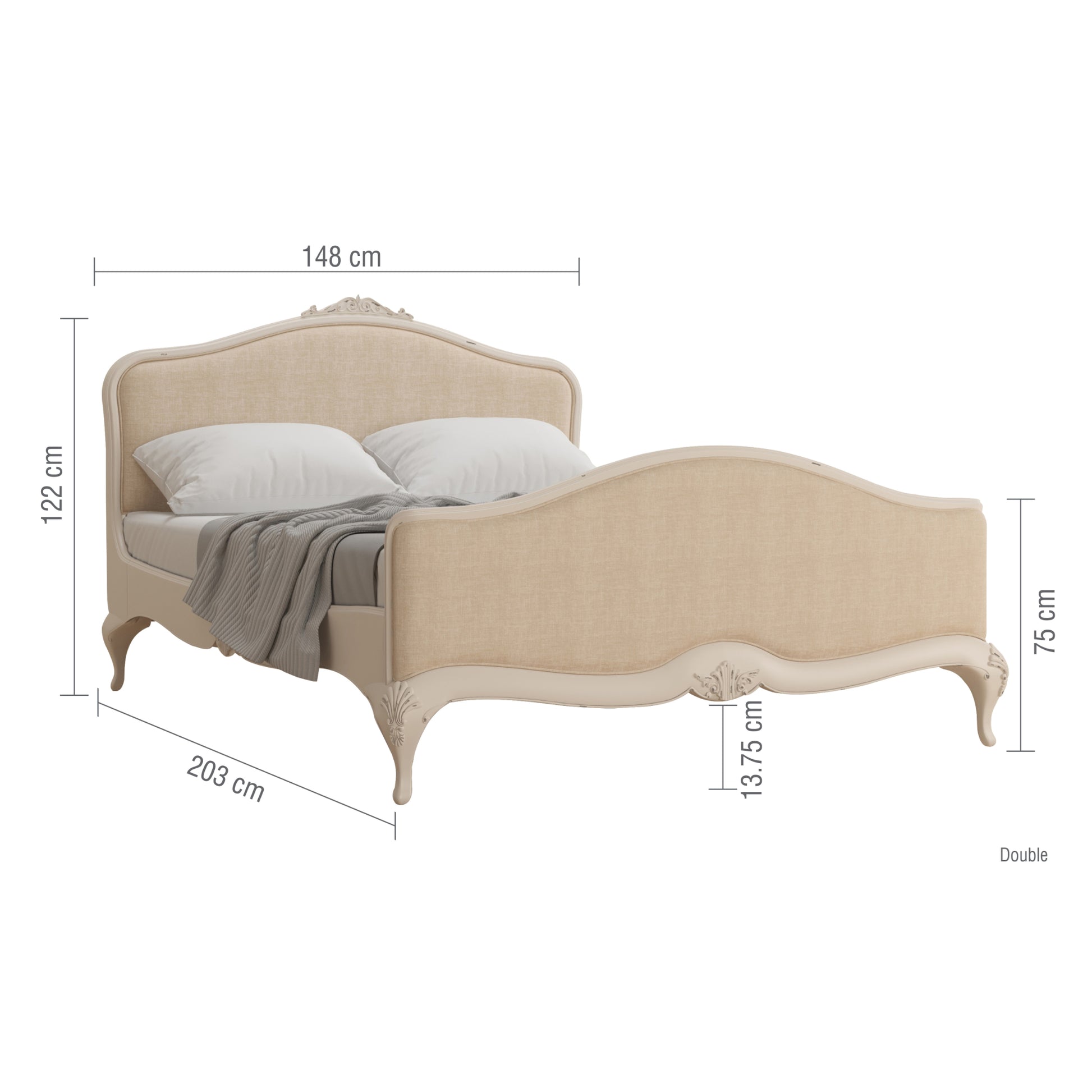 Willis & Gambier Ivory High End Upholstered Double Bed - Cream - Infographic