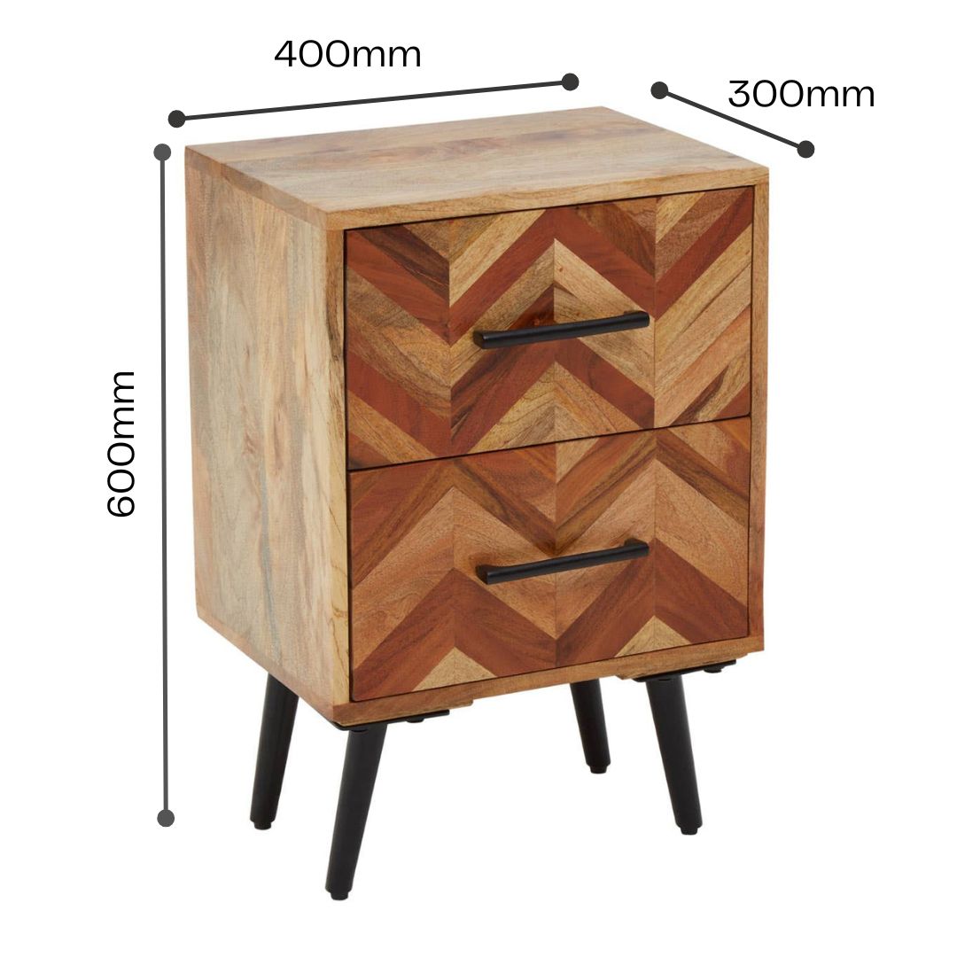 Nest Envy Burma 2 Drawer Bedside Table - Mango Wood - Infographic