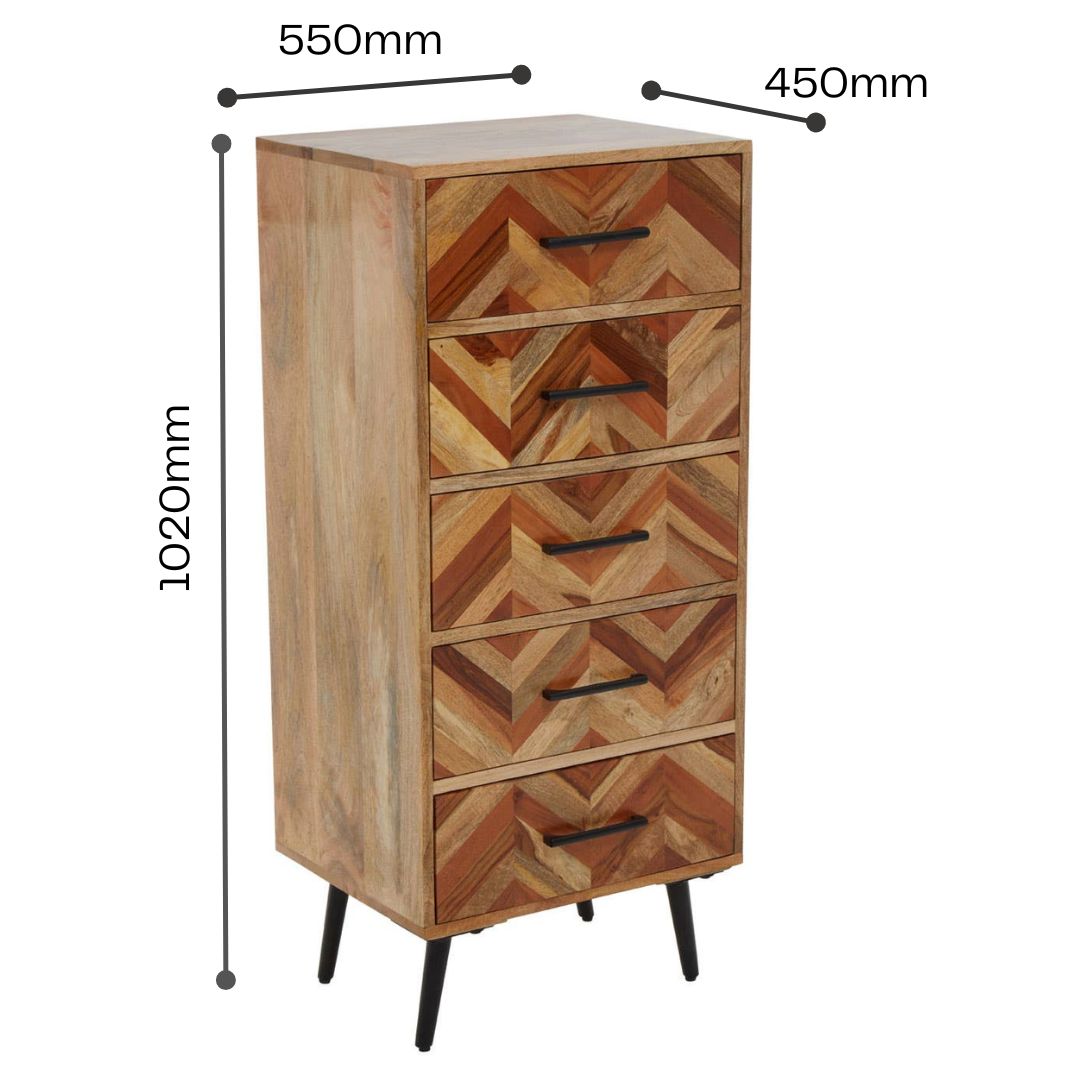 Nest Envy Burma 5 Drawer Chest - Mango Wood - Infographic
