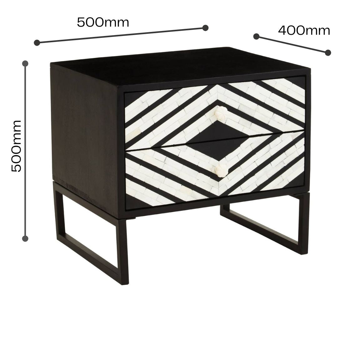 Nest Envy Nexus 2 Drawer Bedside Table - Monochrome - Infographic