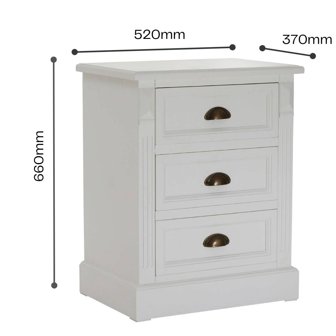 Nest Envy Shoreline 3 Drawer Bedside Table - White - Infographic