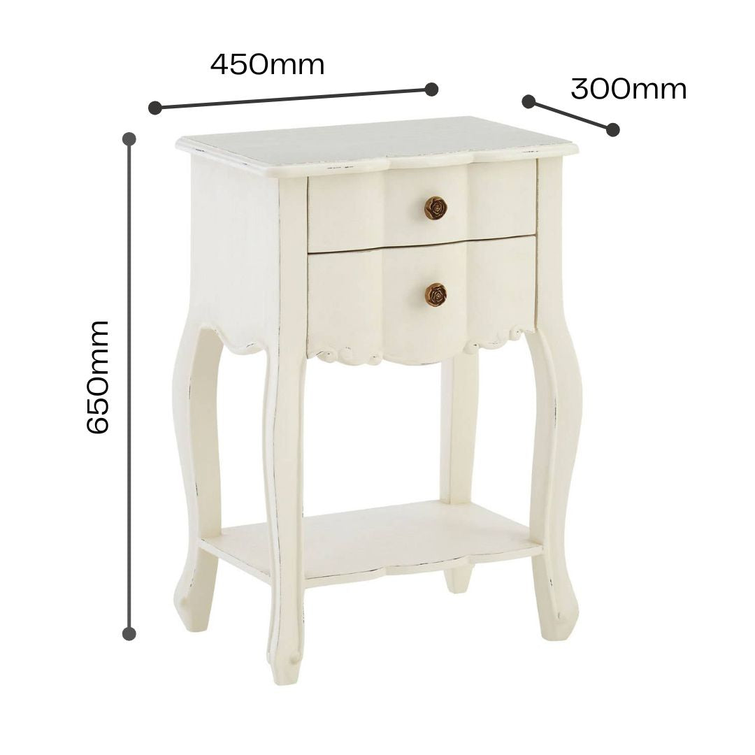 Nest Envy Versailles 2 Drawer Bedside Table - White - Infographic