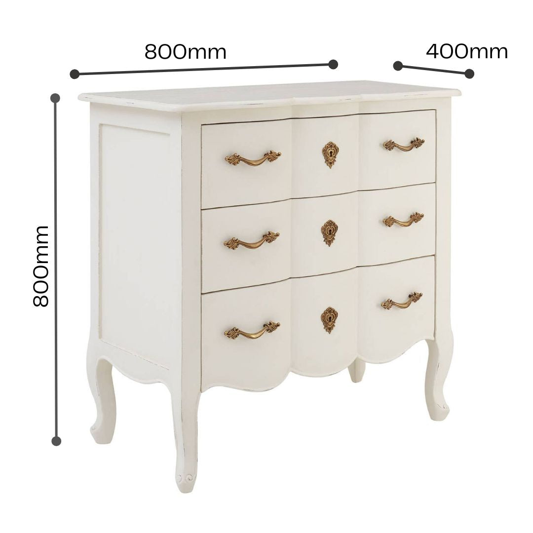 Nest Envy Versailles 3 Drawer Chest - White - Infographic