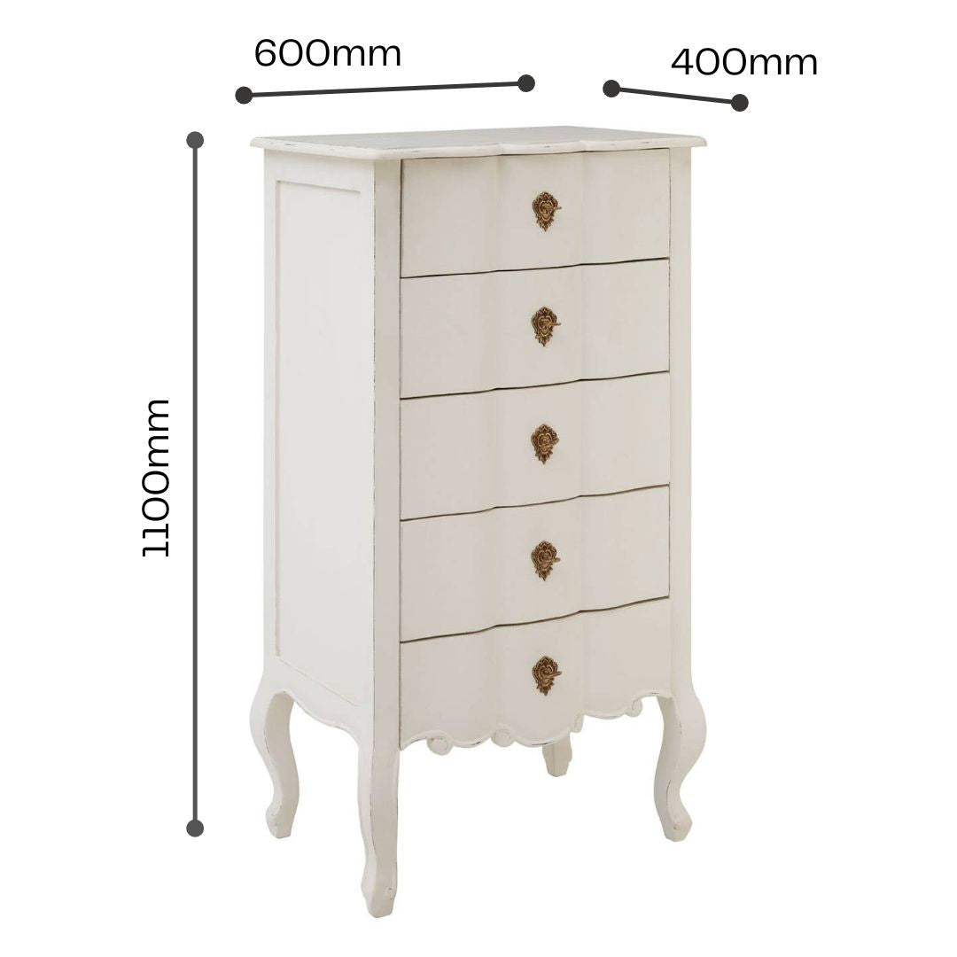 Nest Envy Versailles 5 Drawer Chest - White - Infographic