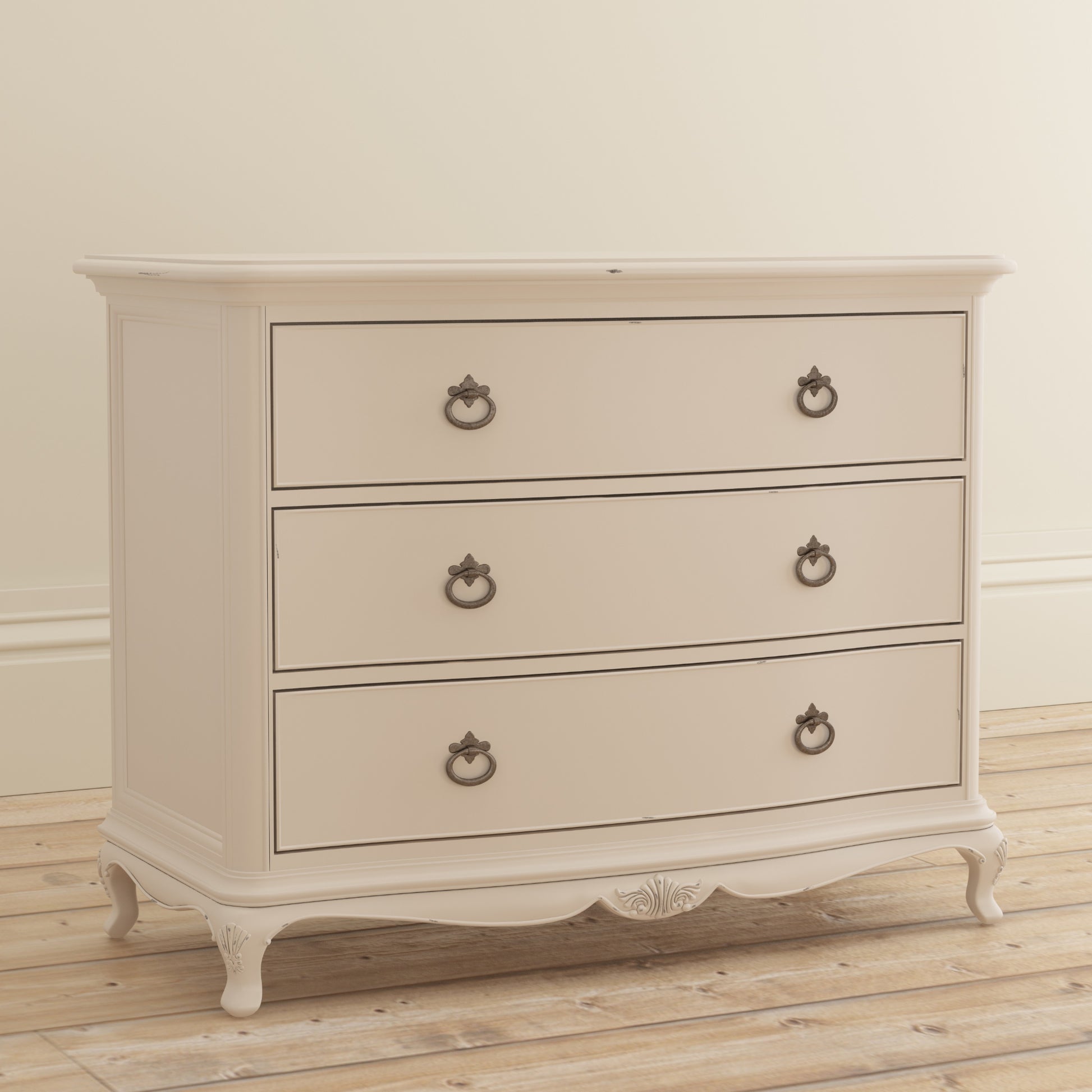 Willis & Gambier Ivory 3 Drawer Low Chest - Cream - Lifestyle Image Basic Angled View