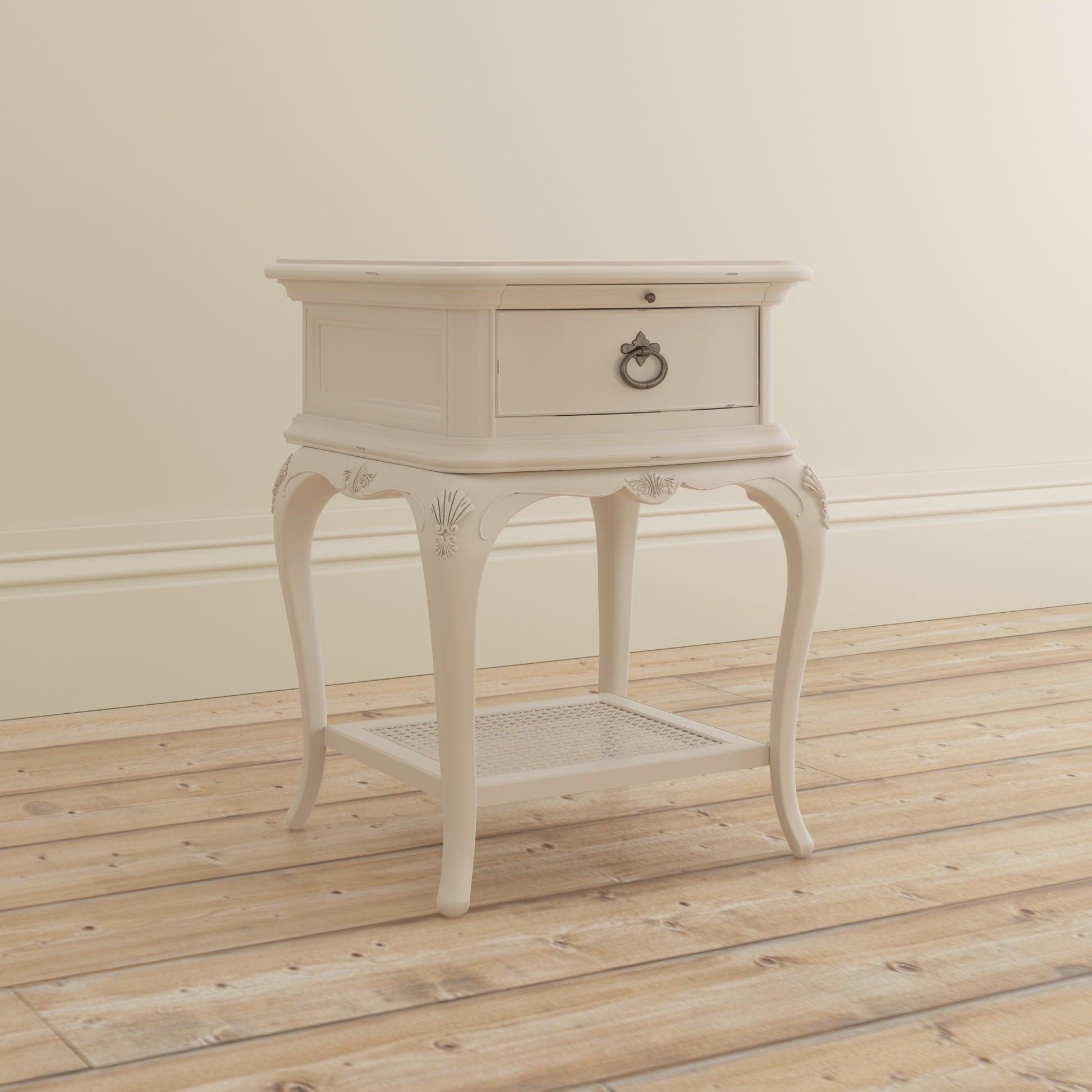 Willis & Gambier Ivory Single Drawer Bedside Table - Cream - Lifestyle Image Basic Angled View