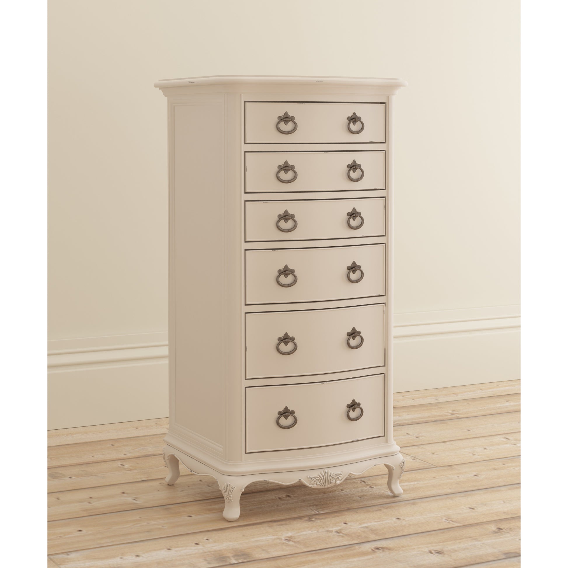 Willis & Gambier Ivory 6 Drawer Narrow Tallboy Chest - Cream - Lifestyle Image Basic Angled View