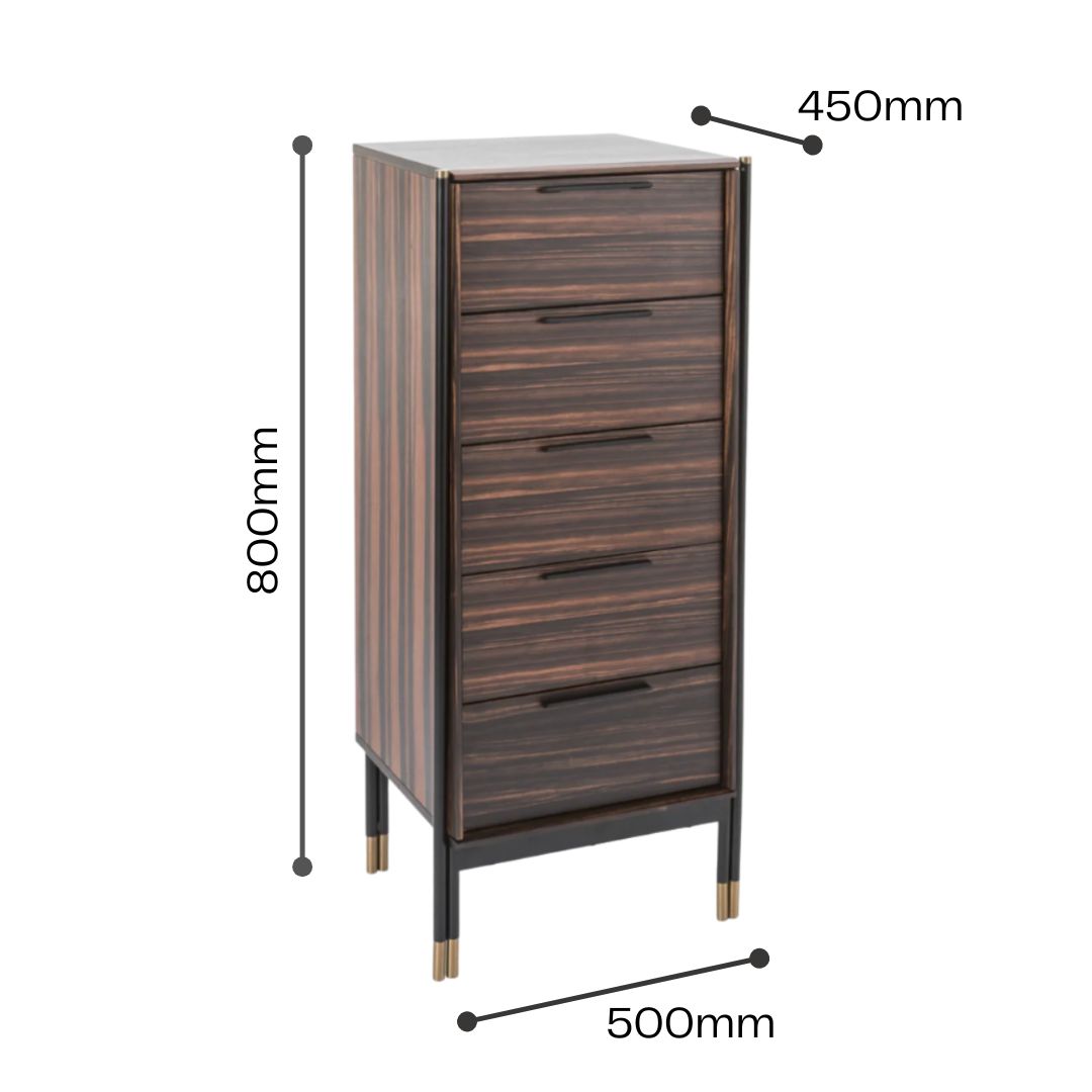 Twenty10 Designs Bali 5 Drawer Narrow Tallboy Chest - Ebony - Infographic