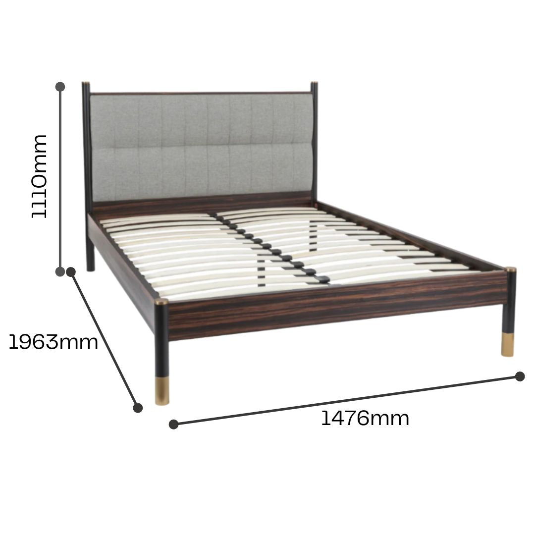 Twenty10 Designs Bali Double Bed - Ebony with Grey Fabric Headboard - Infographic
