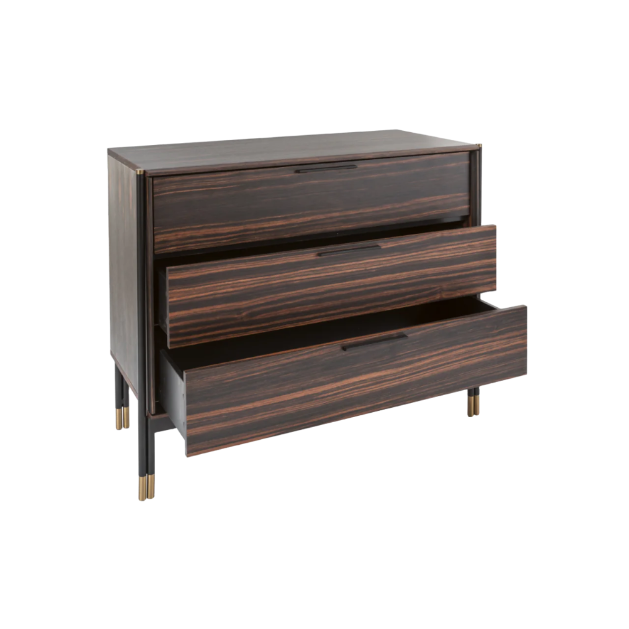 Twenty10 Designs Bali 3 Drawer Chest - Ebony - Angle View Drawers Open