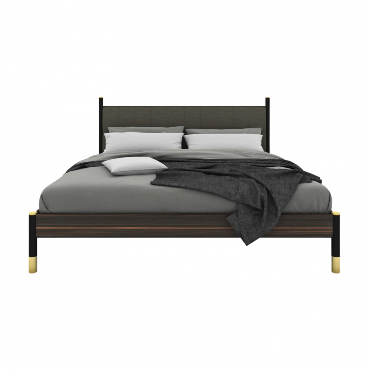 Twenty10 Designs Bali Double Bed - Ebony with Grey Fabric Headboard - Bed Made