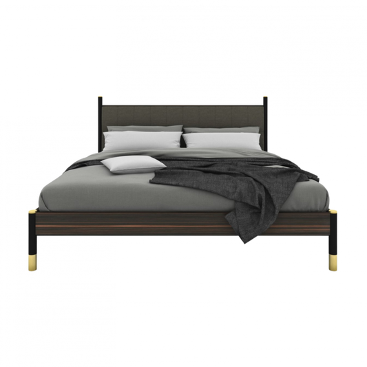 Twenty10 Designs Bali Double Bed - Ebony with Grey Fabric Headboard - Bed Made