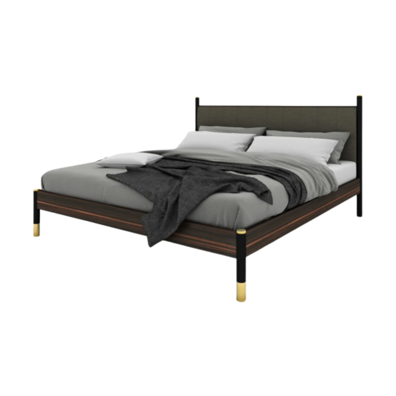 Twenty10 Designs Bali Double Bed - Ebony with Grey Fabric Headboard - Angle View Bed Made
