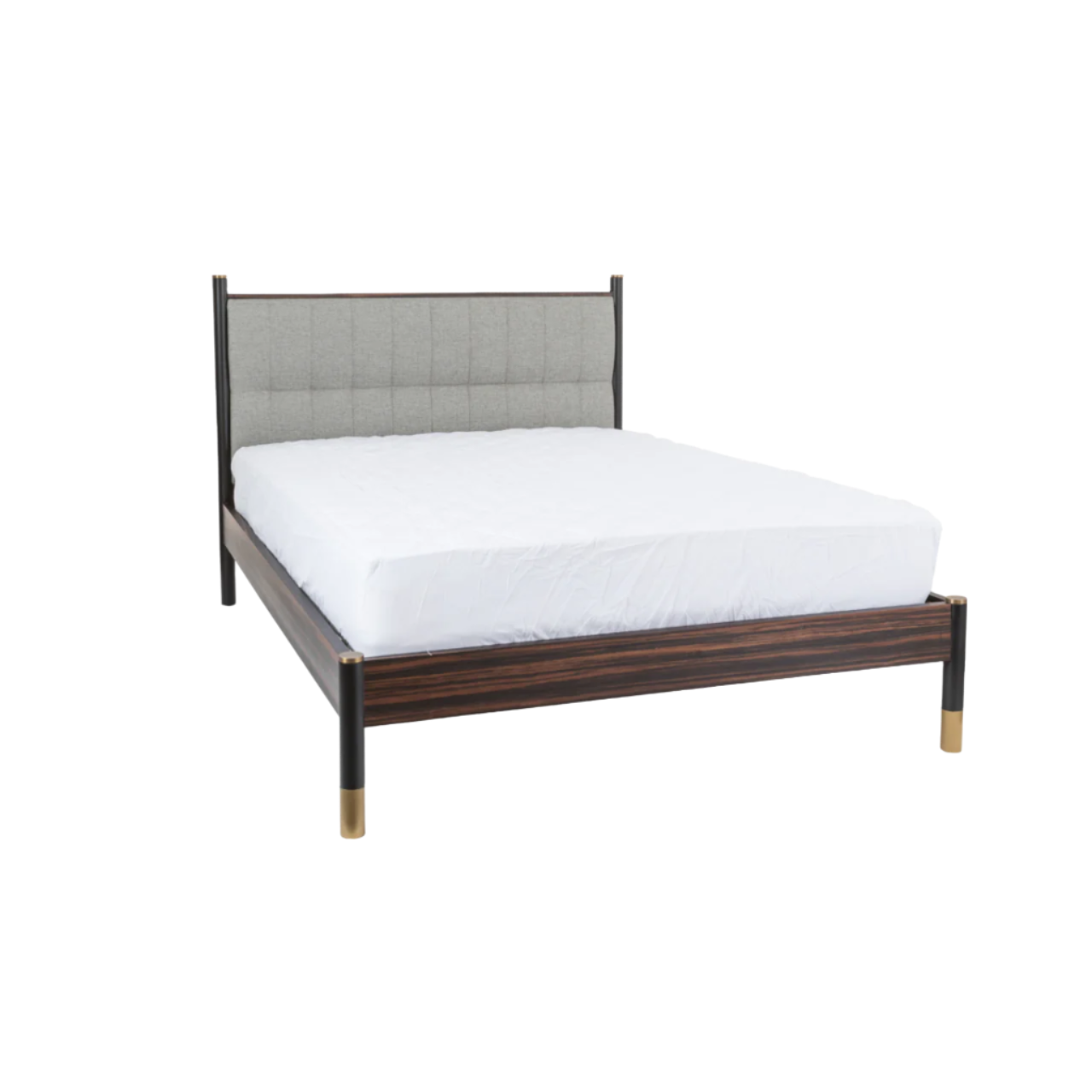 Twenty10 Designs Bali Double Bed - Ebony with Grey Fabric Headboard - Angle View With Mattress