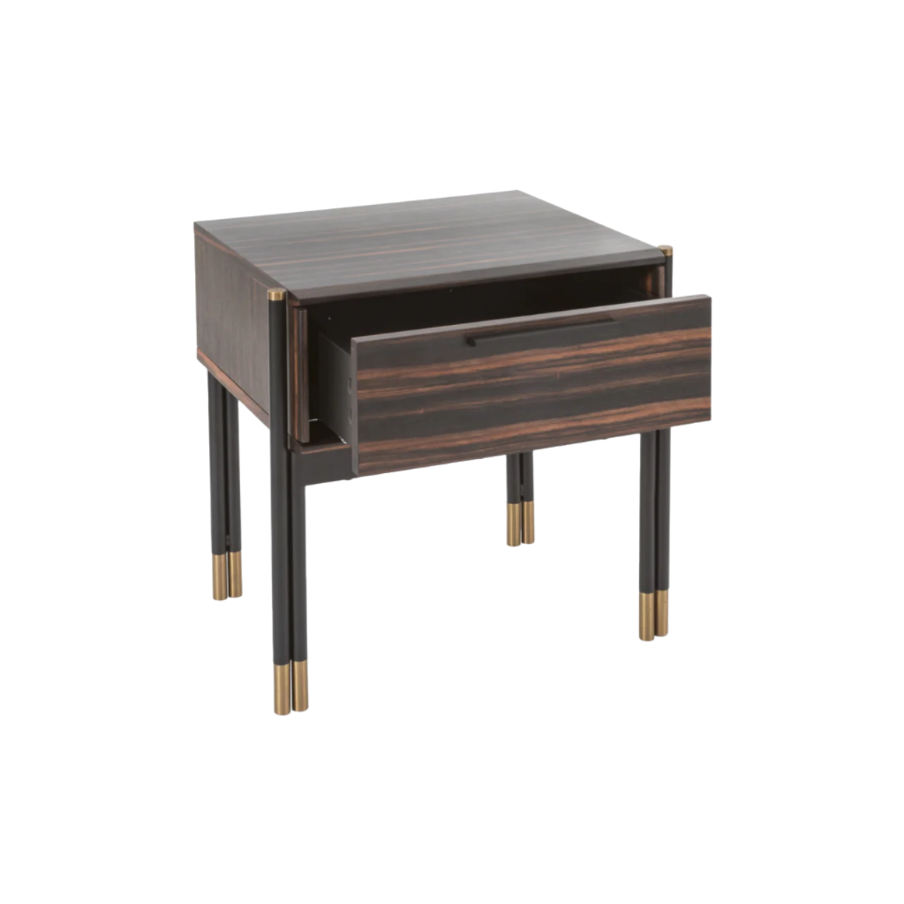 Twenty10 Designs Bali Single Drawer Bedside Table - Ebony - Angle View Drawer Open