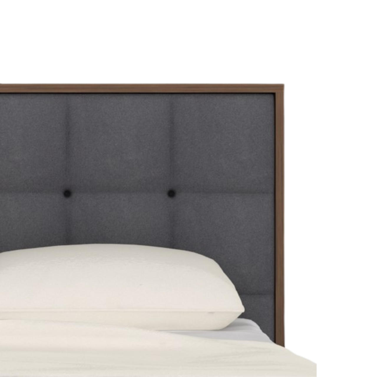 Twenty10 Designs Calla Kingsize Bed - Walnut with Grey Fabric Headboard - Zoomed In Headboard