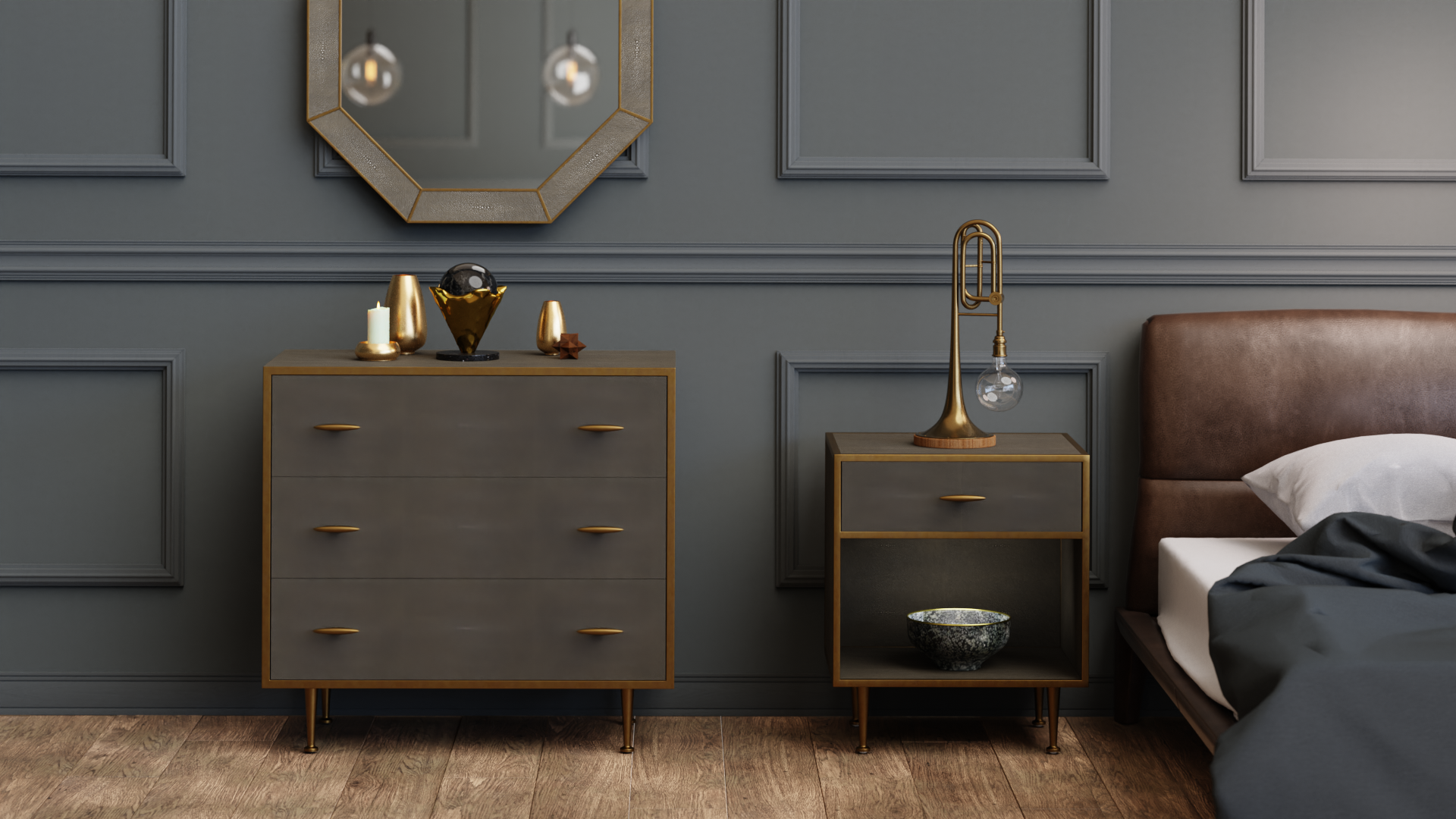 DI Designs Hampton 3 Drawer Chest - Grey Shagreen - Lifestyle Image Front