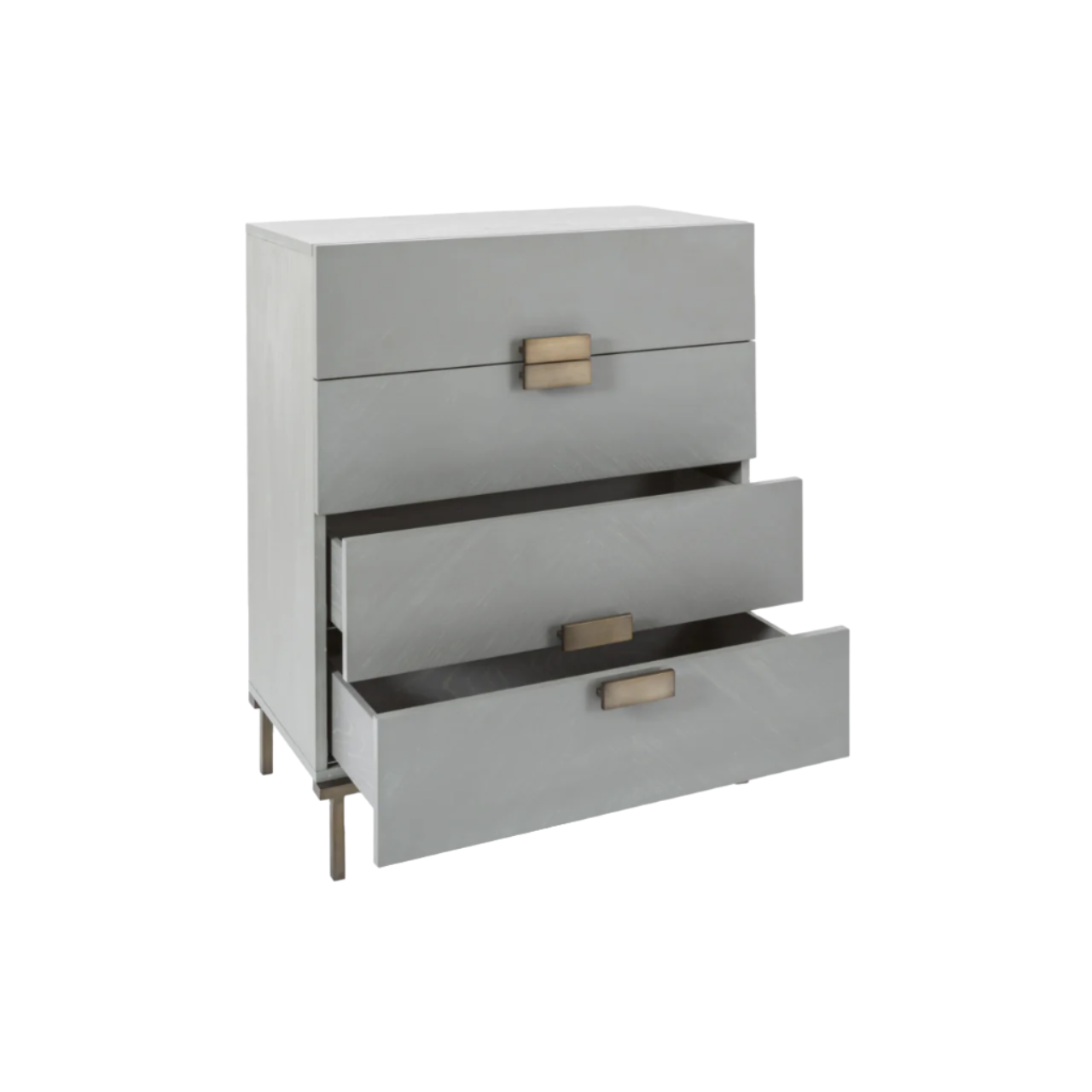 Twenty10 Designs Lilly 4 Drawer Chest - Grey - Angle View Drawers Open