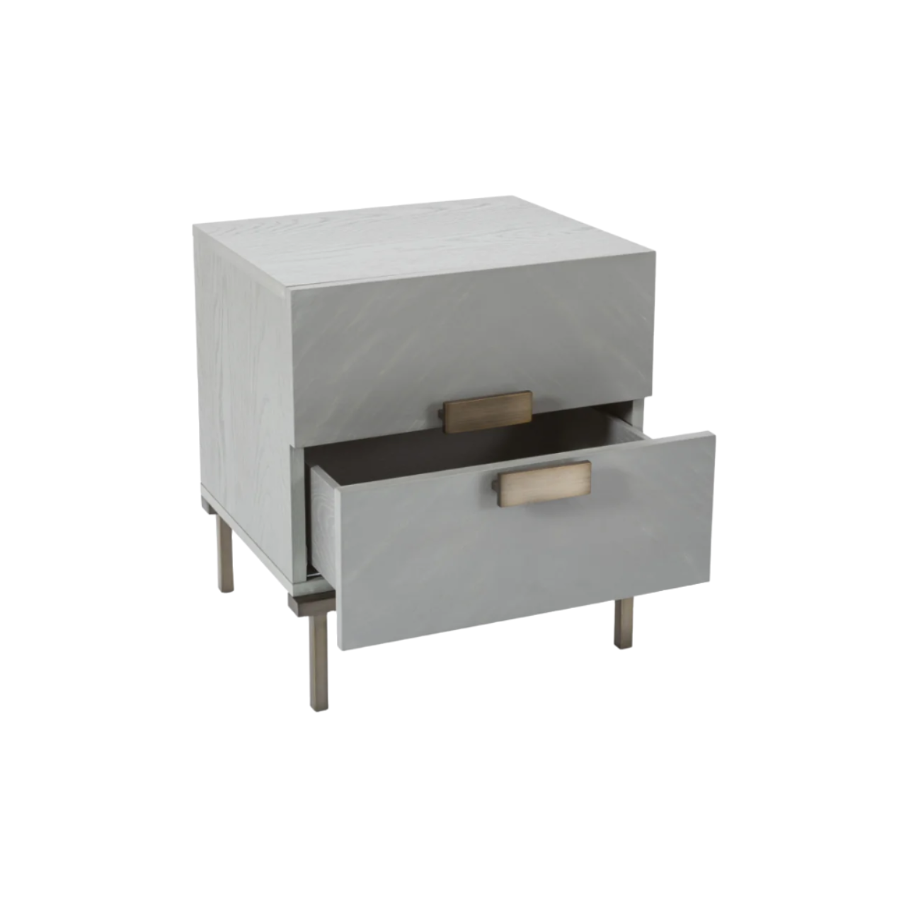Twenty10 Designs Lilly 2 Drawer Bedside Table - Grey - Angle View Drawer Open