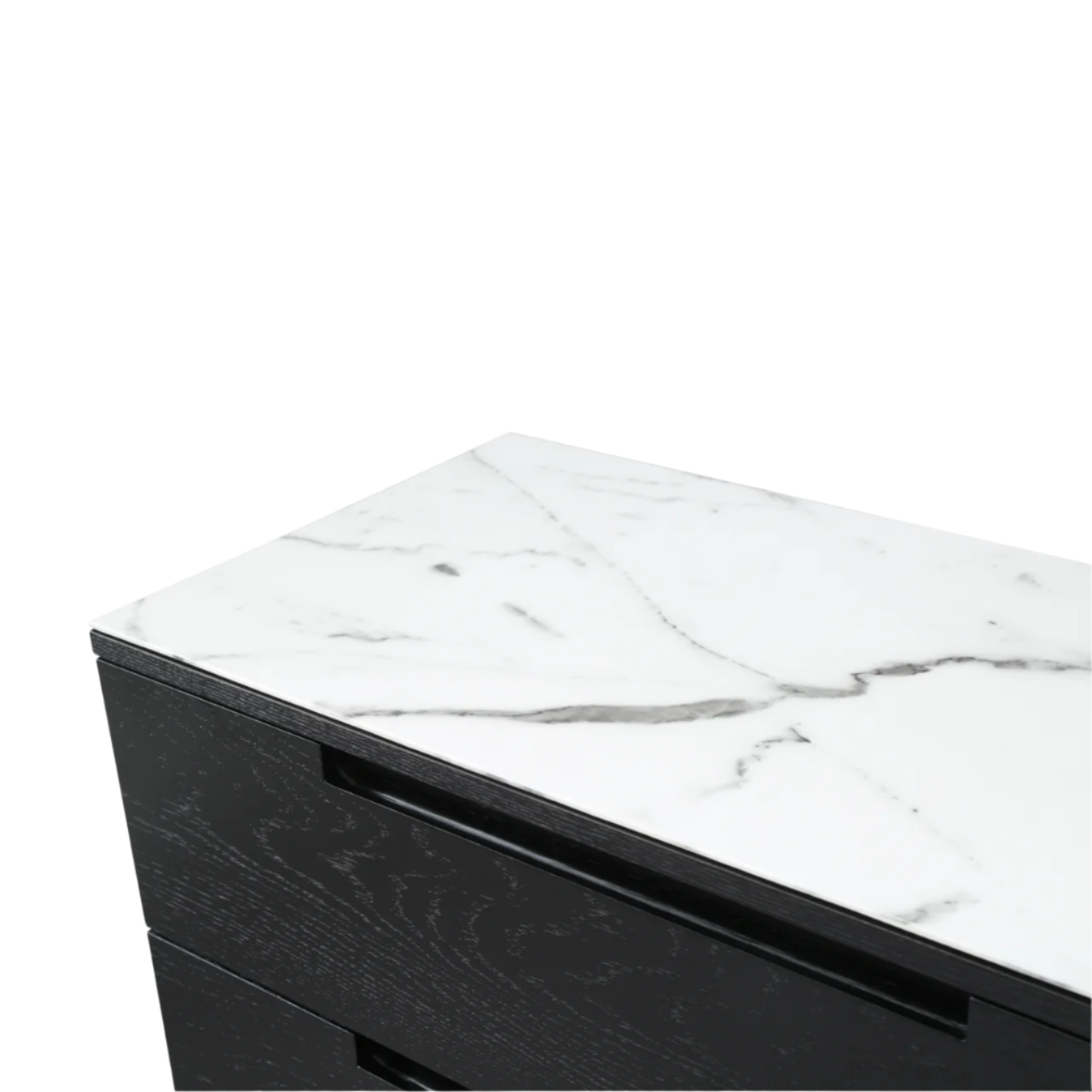 Twenty10 Designs Orchid 3 Drawer Chest - Black with Marbled White Top - Zoomed In Marbled Top