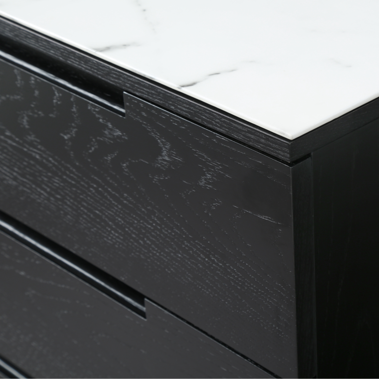 Twenty10 Designs Orchid 3 Drawer Chest - Black with Marbled White Top - Zoomed In Top Right