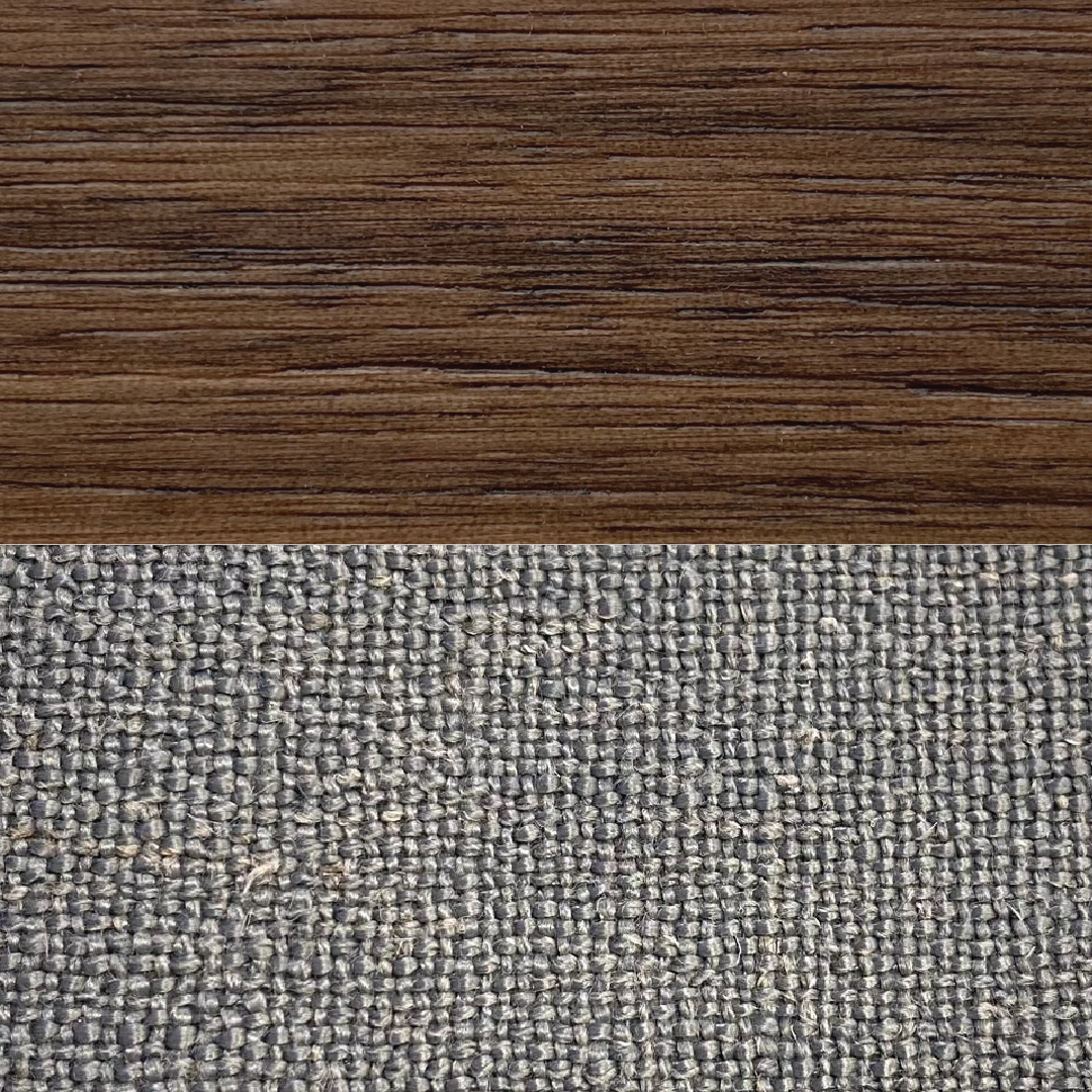 Twenty10 Designs Calla Double Bed - Walnut with Grey Fabric Headboard - Zoomed In Surface Finish & Fabric